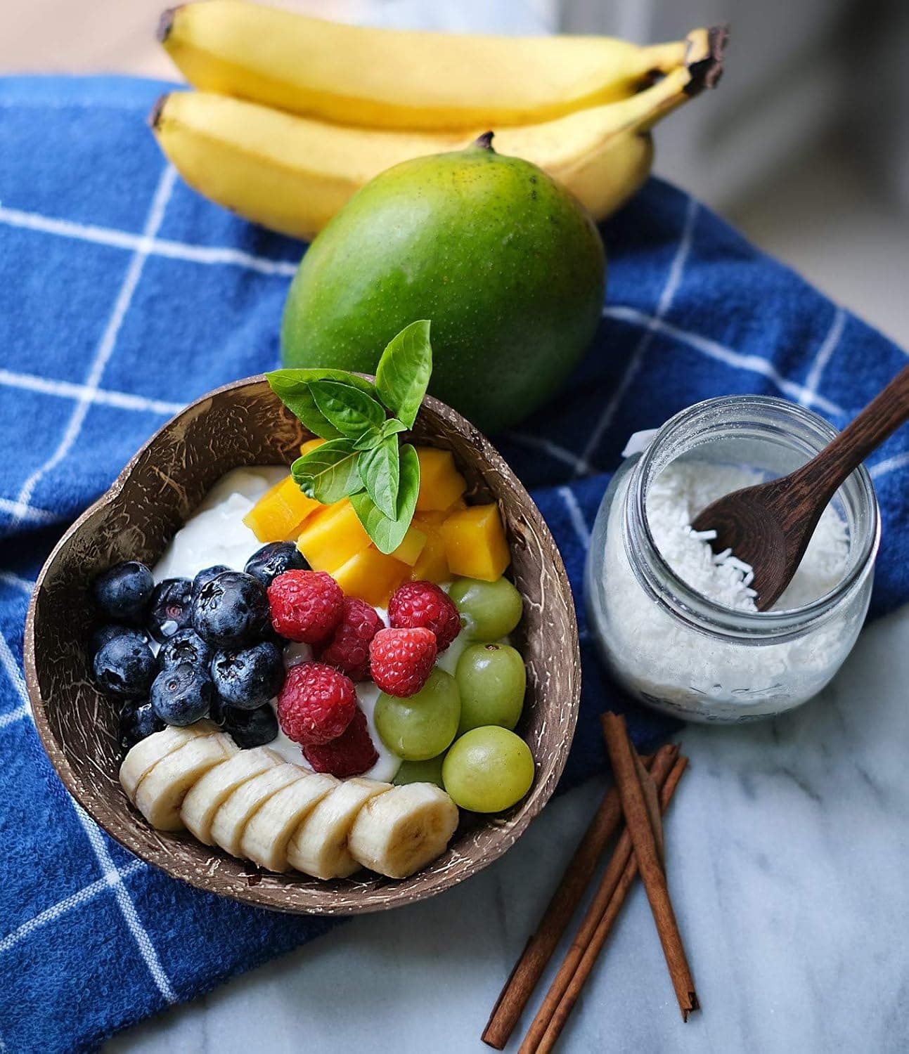 Heart Coconut Bowl with wooden spoon & fork(set of 4) Natural, Handmade, Vegan, Eco friendly Gift Set. Use as smoothie bowl, salad bowl, popcorn bowl, cereal bowl, or even decorative bowl.
