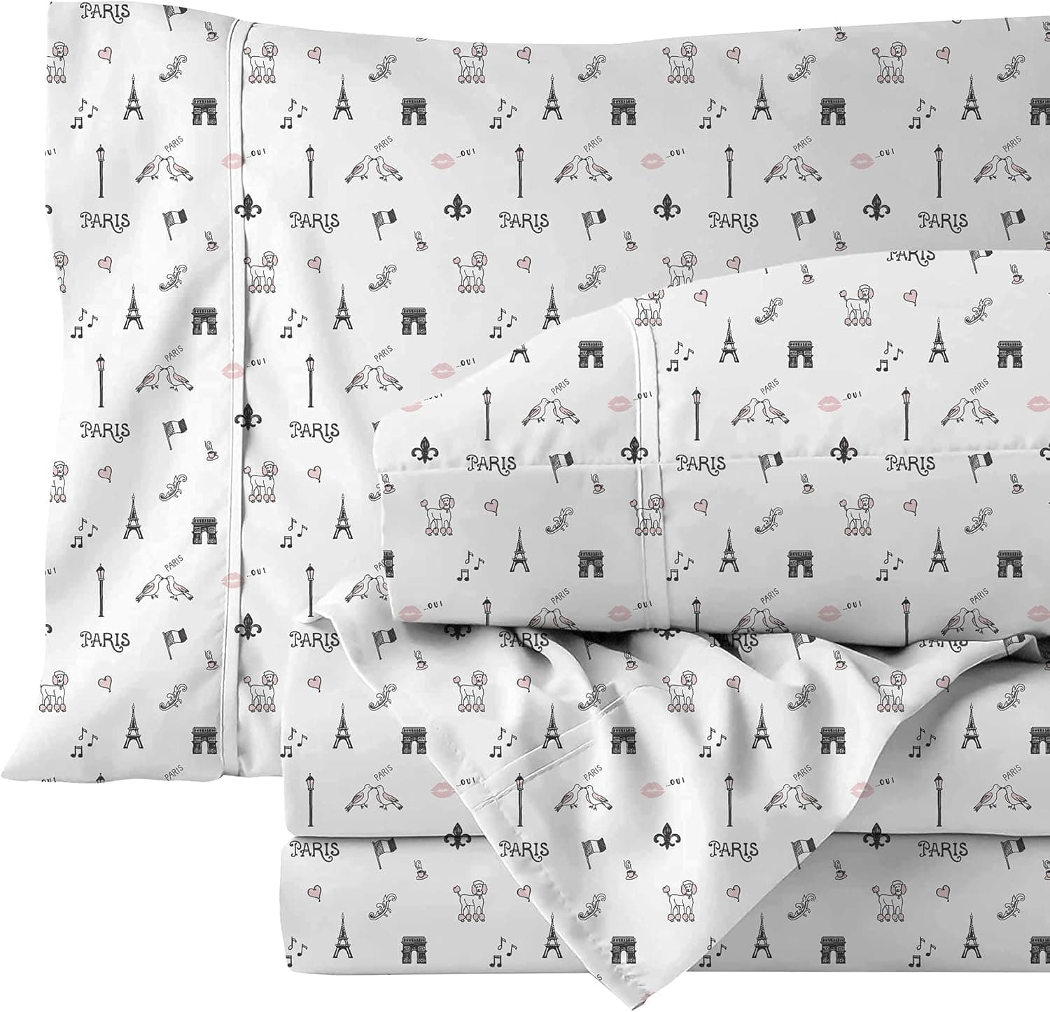 Discovering Paris Sheets Extra Soft Luxury Eiffel Tower Paris Sheet Set, Whimsical , Easy Fit, Breathable & Wrinkle Free, Fade Resistant Kids Girls Paris Bedding (Paris, Twin, 3-Piece)