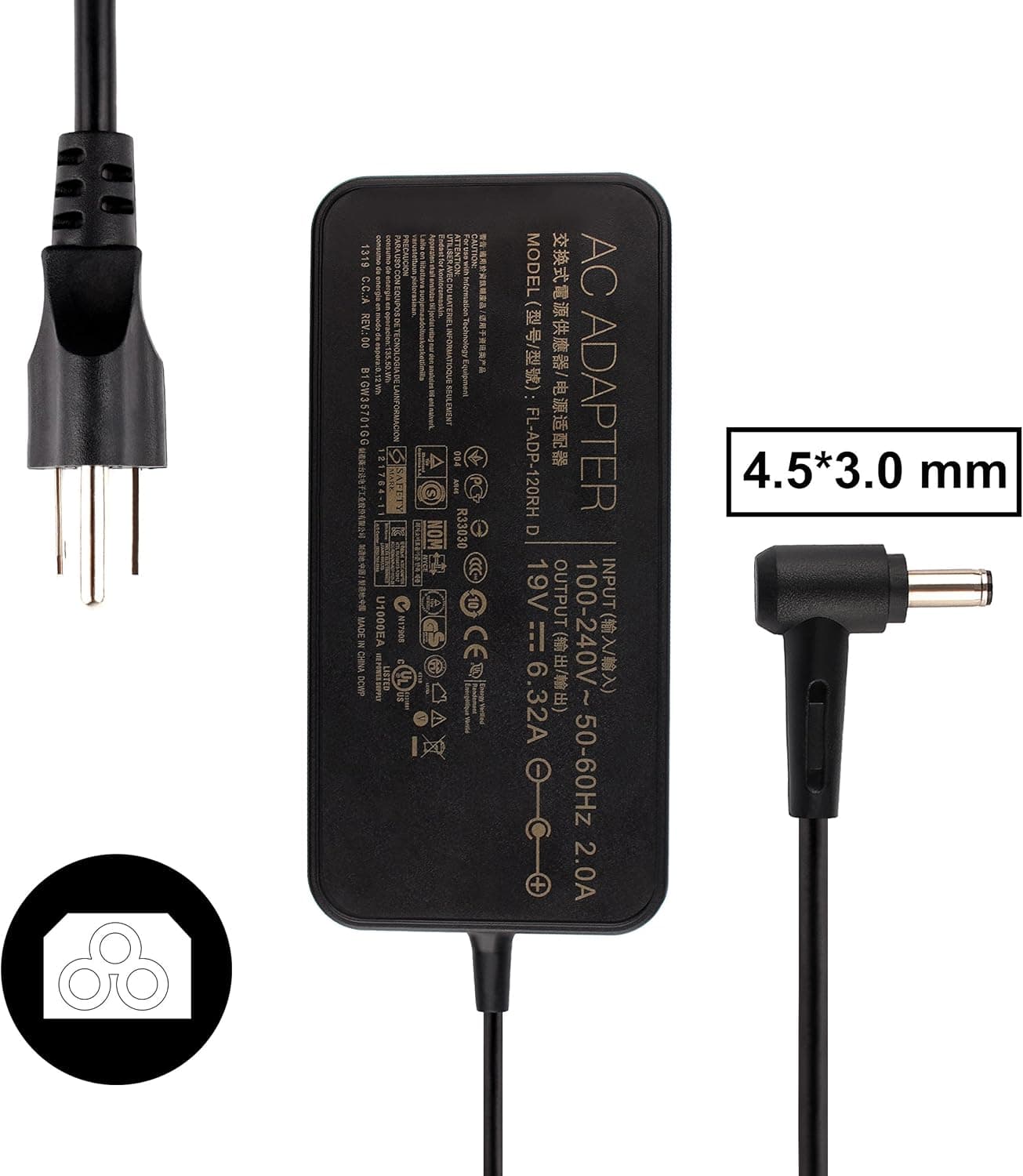 JUYOON 19V 6.32A 120w Charger ac Adapter for Asus ZenBook Pro UX550VD UX550VE UX561UD UX561UN UX501VW G501VW UX501JW G501JW NX500JK N501JW N501VW Rog UX561UD UX561UN UX561U UX561 FX570UD Q535U Q535UD