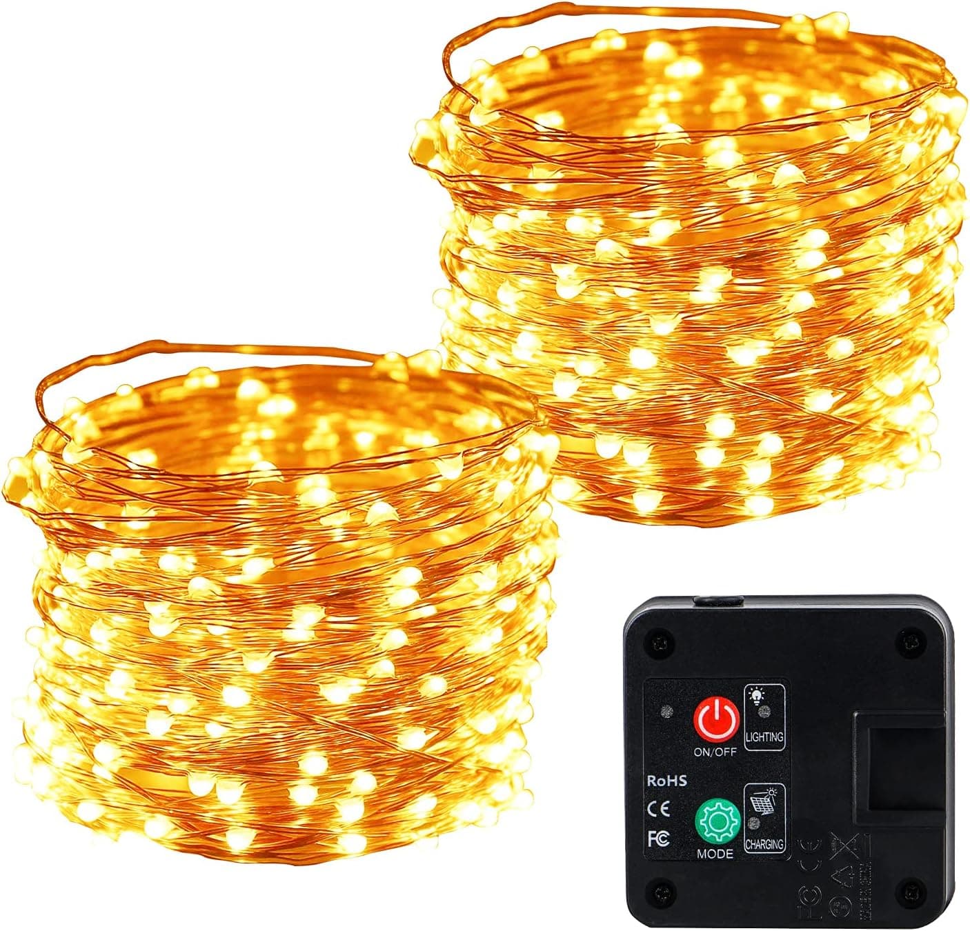 Neporal Solar Fairy String Lights Outdoor, Upgraded Colored Indicator Panel, 66ft, IP65 Waterproof Solar Powered String Lights Decorative,Outdoor String Lighs for Party, Patio and Yard, 1 Pack