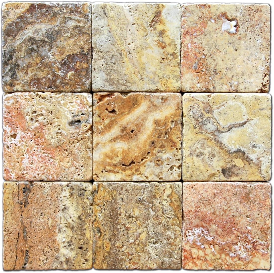 Scabos Travertine 4 X 4 Tile, Tumbled - Box of 5 sq. ft.