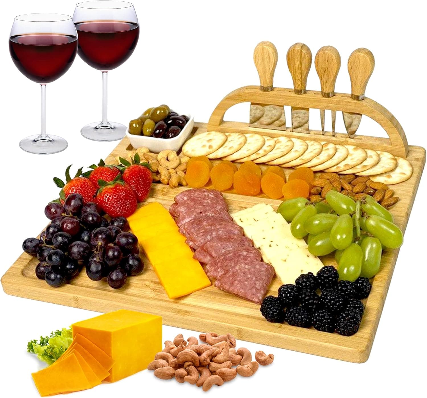 LITSTYLES Charcuterie Boards, Bamboo Cheese Board & Knife Set, Premium Cutting Boards set, Gifts for women, Christmas Gifts, Gifts for Mom Home Kitchen Men Wedding Housewarming Party Anniversary