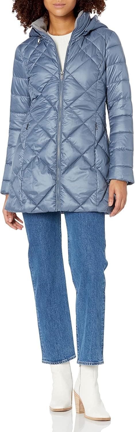 Andrew Marc Women's Claremont Diamond Quilted Down Jacket with Removable Hood
