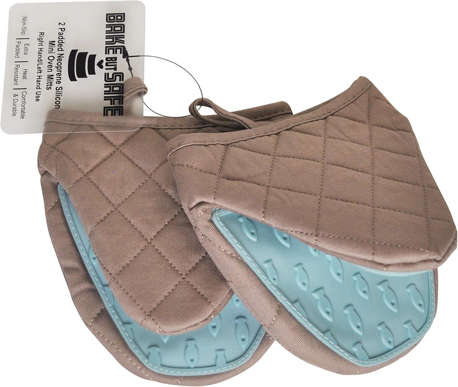 Bake But Safe Mini Oven Mitts 2-Pack - Mini Oven Mitt Pair - Baking Oven Gloves Mini Set - Small Oven Mittens - Padded Silicone Mitts - Kitchen Mini Mitts for Cooking - Heat Resistant Mitts for Pots
