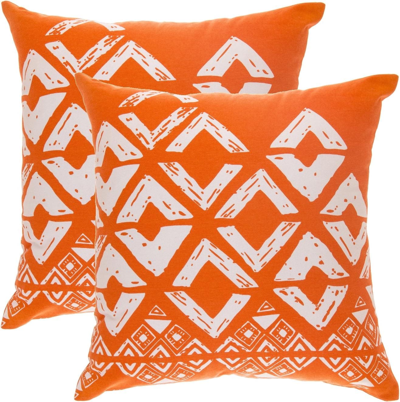 TreeWool (Pack of 2) Decorative Throw Pillow Covers Geometric Squares Accent in 100% Cotton Canvas (20 x 20 Inches, Orange)