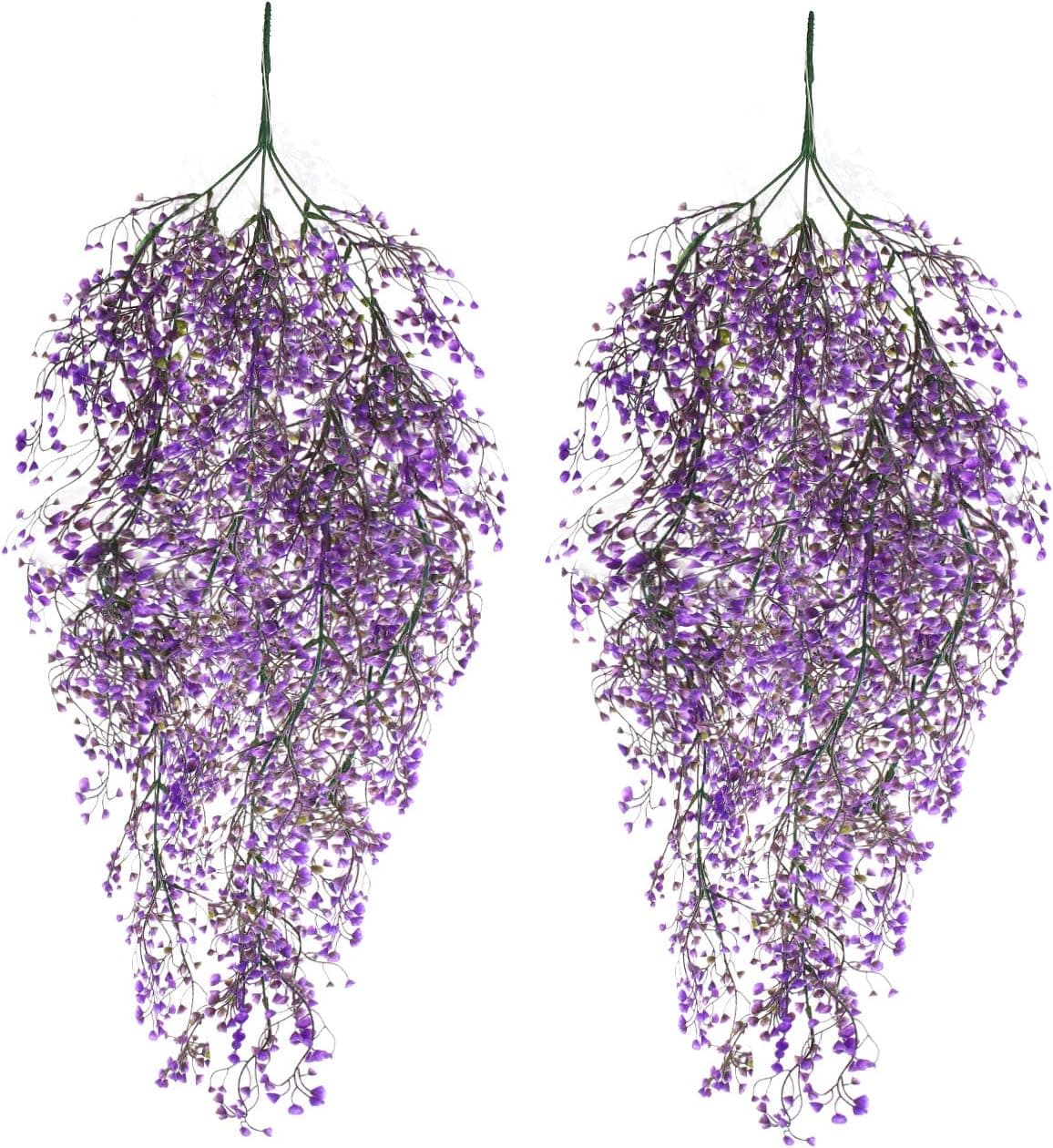 Siumir Artificial Ivy Garland Fake Flowers Wisteria Hanging Vine Plants Drooping Plants Wall Hanging Greenery Plants for Wedding,Party, Garden Decoration 2 PCS (29.13 inch) (74, Purple)
