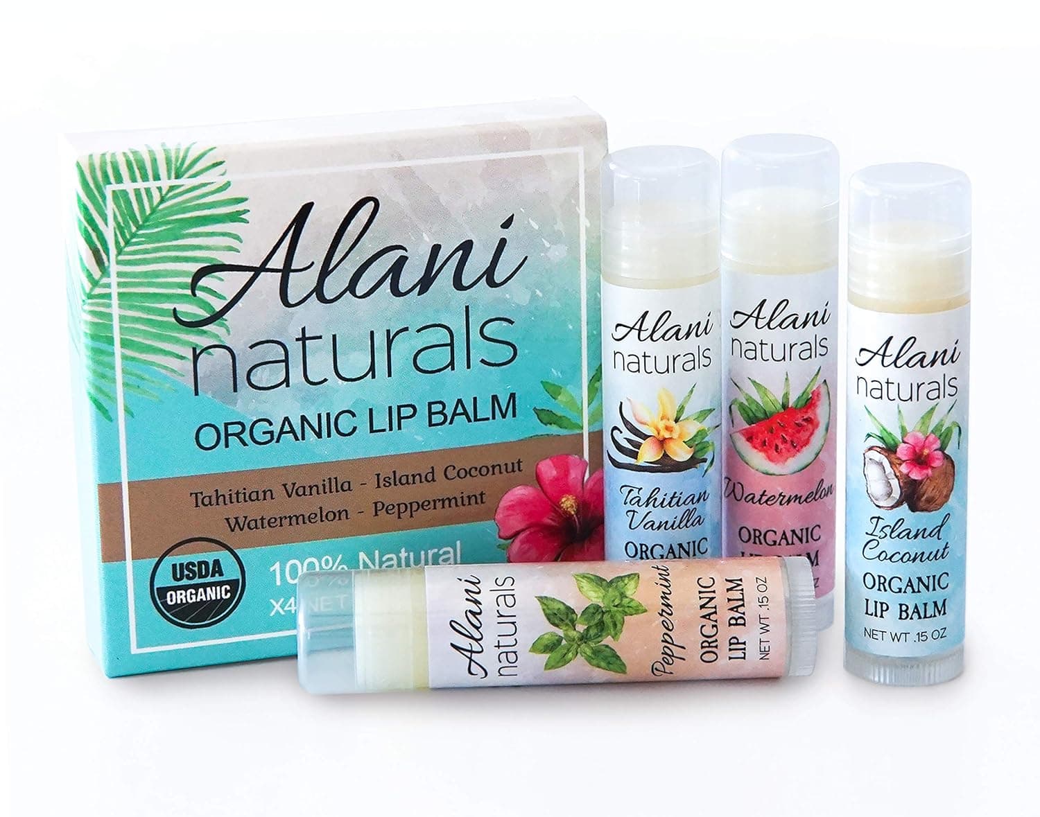 USDA Organic Lip Balm by Alani Naturals – 4 Pack Assorted Flavors – Made with all natural Sunflower Oil, Beeswax, Coconut Oil, Vitamin E and Calendula. Best Lip Repair Chapstick for Dry Lips