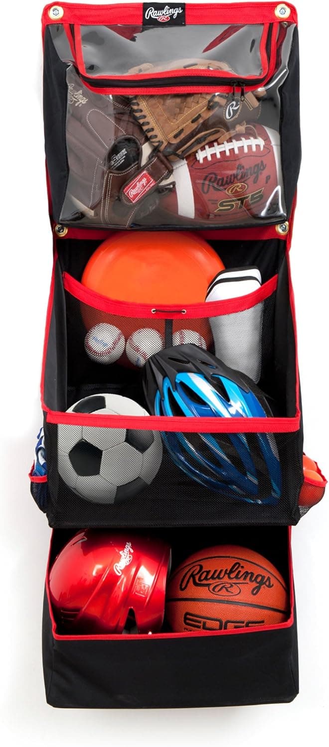 Crawford-Lehigh FSSBH16 Crawford Horizontal Sport Storage Organizer, 8-1/2 in L X 18 in W X 48 in D, 8-1/2" L x x, Black and Red
