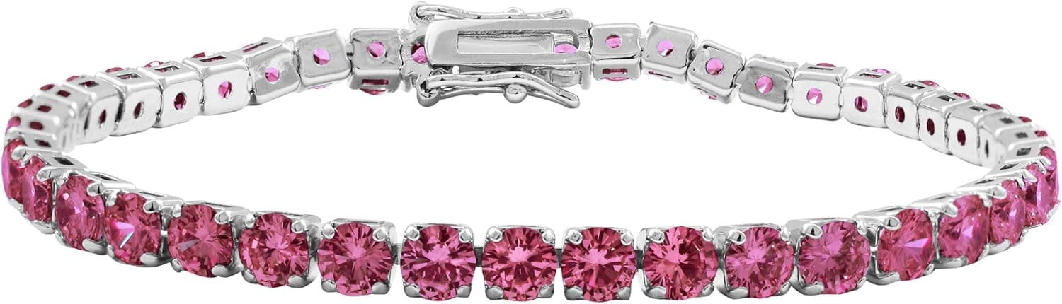GRACE HARPER Birthstone Bracelets - Rhodium Plated Brass Tennis Bracelet with Cubic Zirconia Birthstones- 7.25 Inch