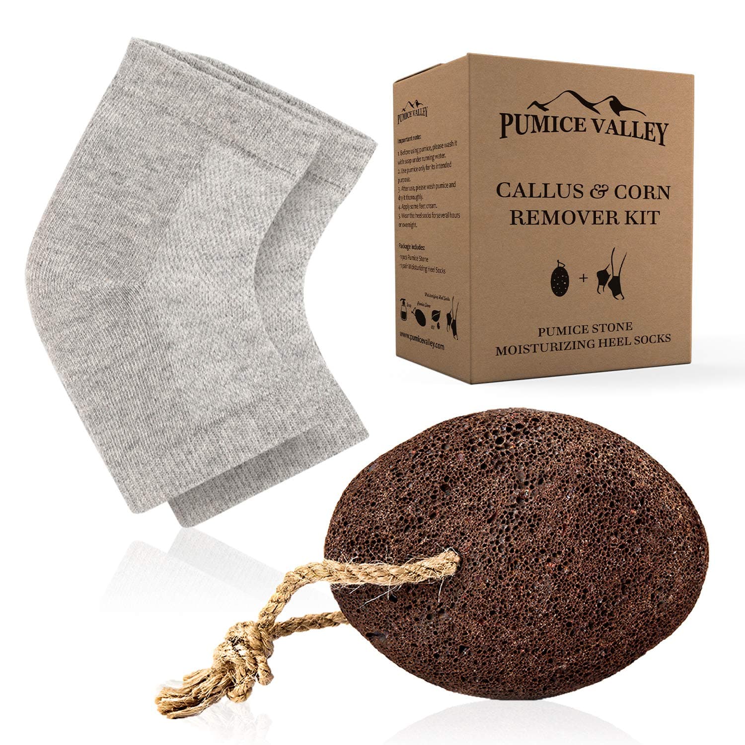 Pumice Stone for Feet & Moisturizing Heel Sleeves - Natural Lava Foot Stone Callus Removing Set - Cracked Heel Treatment - Foot Care Kit for Dry Cracked Feet Body Hands