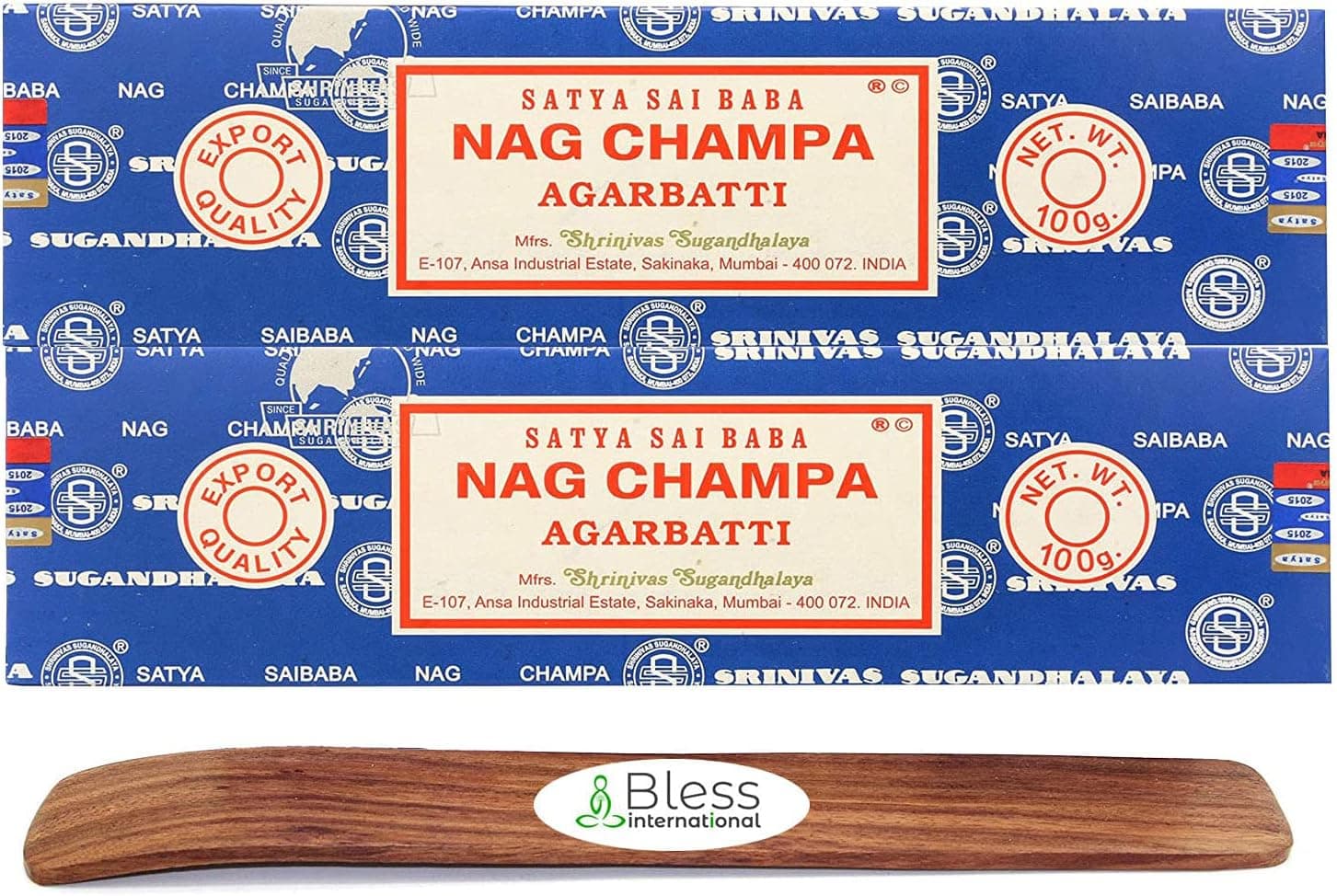 Original-Satya-Sai-Baba-Agarbatti-Incense-Sticks Hand-Rolled-Fine-Quality Purification-Relaxation-Meditation with-Ebook-Health-Rich-Wealth-Rich (Nag Champa, Pack of 100 Grams X 2) with Holder