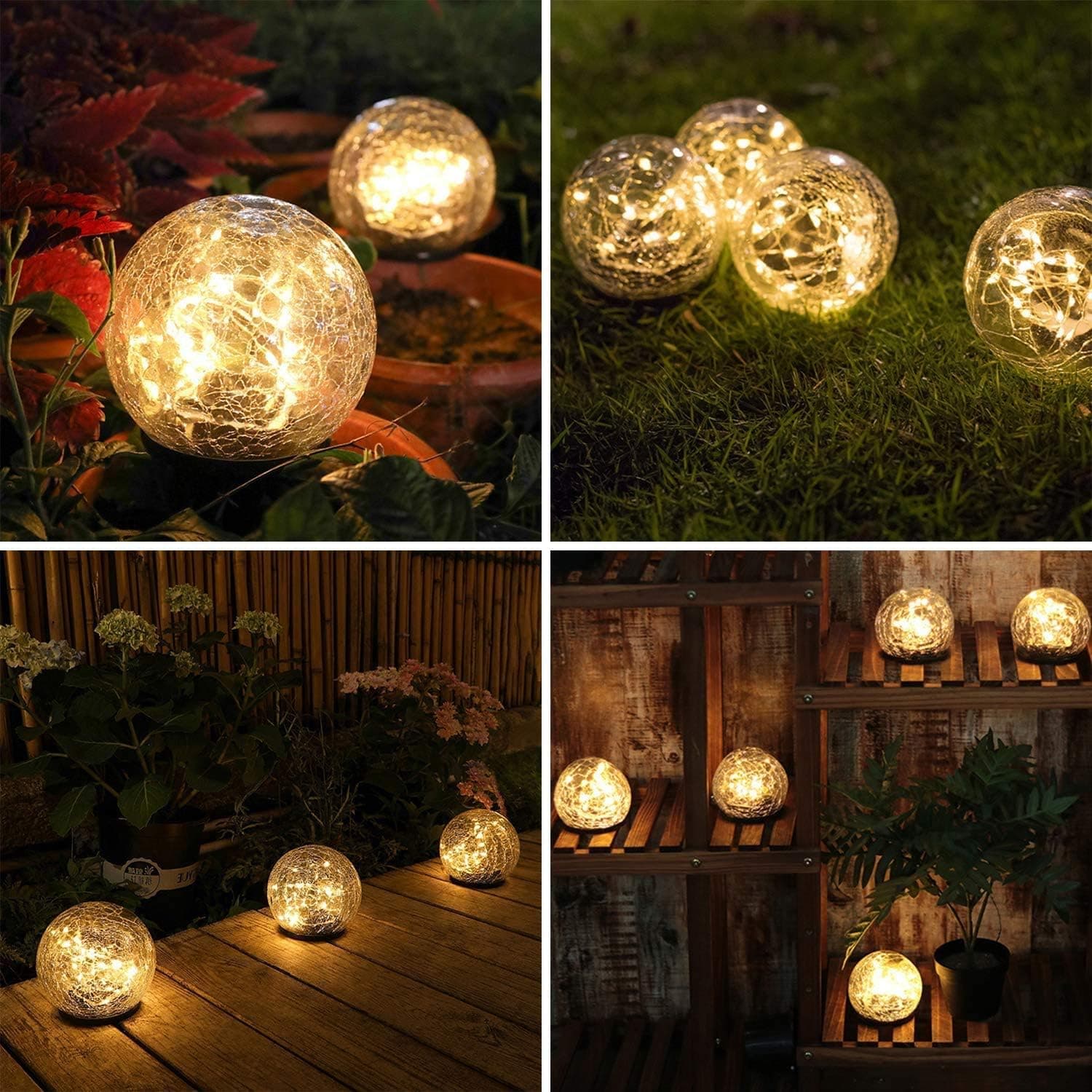 KEASUZY Garden Solar Lights Underground Lamp Cracked Glass Ball Waterproof Warm White LED for Pathway Walkway Patio Yard Lawn ,1 Globe (3.94”-20LED)