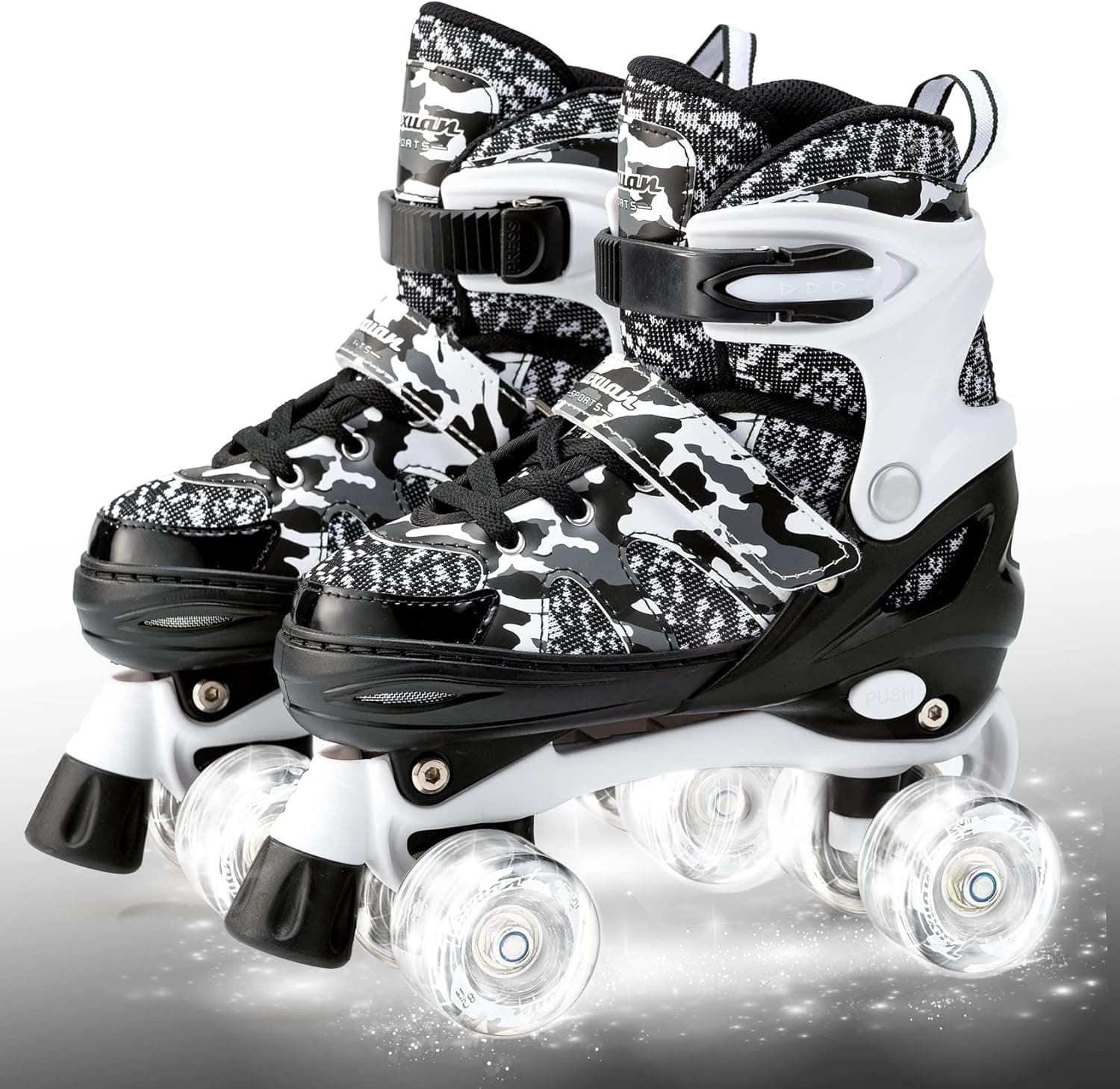 Kuxuan Skates Boys and Girls Camo Adjustable Roller Skates with Light up Wheels, Fun Illuminating Roller Blading for Kids Girls Youth
