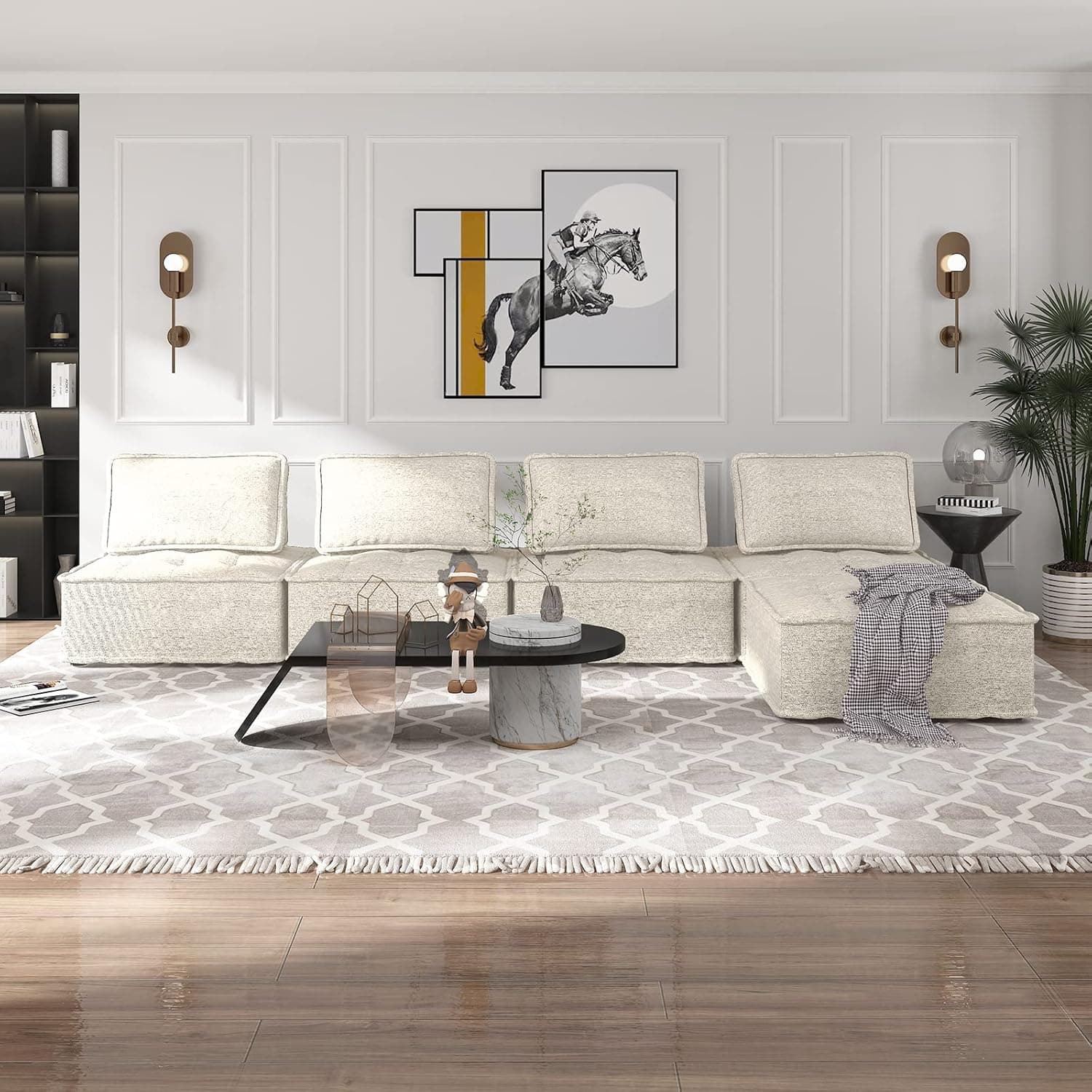 Mjkone L Shaped Modular Sectional Sofa, Convertible L Shaped Couch Sofa,Sleeper Sofa Bed Couch,Oversized Variable Sectional Sofa Couches for Living Room, 5 PC Free Combination,Beige
