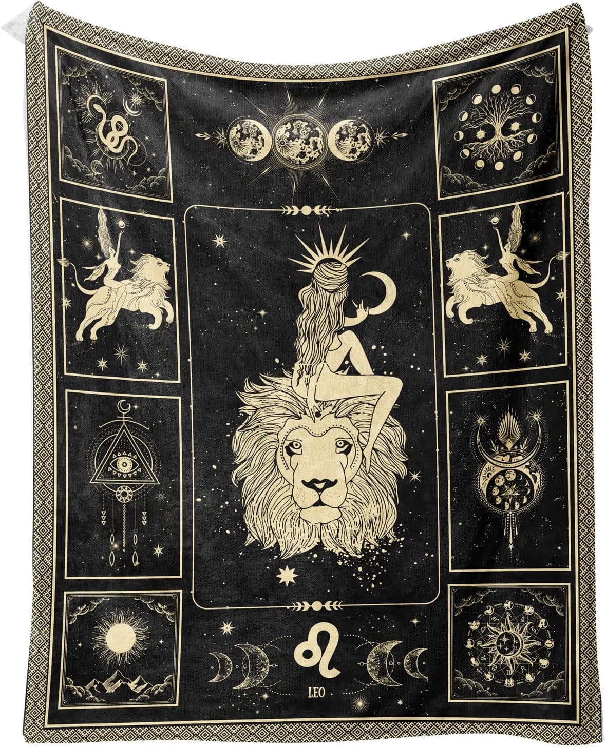 Eupoebun Leo Zodiac Gifts for Women, Moon Constellation Blanket Astrology Decor Witchy Leo Birthday Gifts Gothic Lions Microfiber Blanket for Women Men 50"X60"