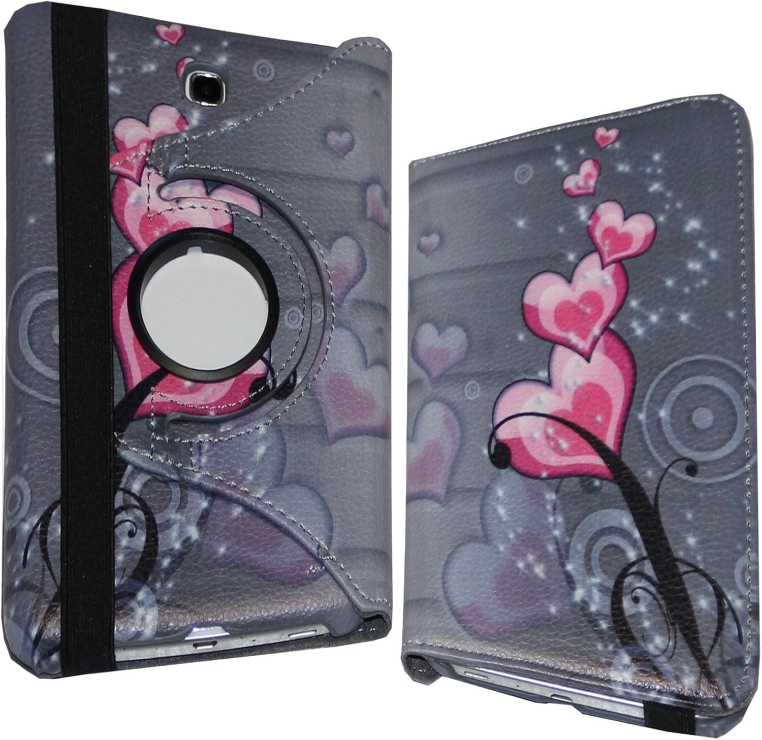 JYtrend Case for Samsung Galaxy Tab 4 7.0, Rotating Stand Cover for Galaxy Tab 4 7-inch SM-T230 SM-T231 SM-T235 SM-T230N SM-T231N SM-T235N (Heart Flower)