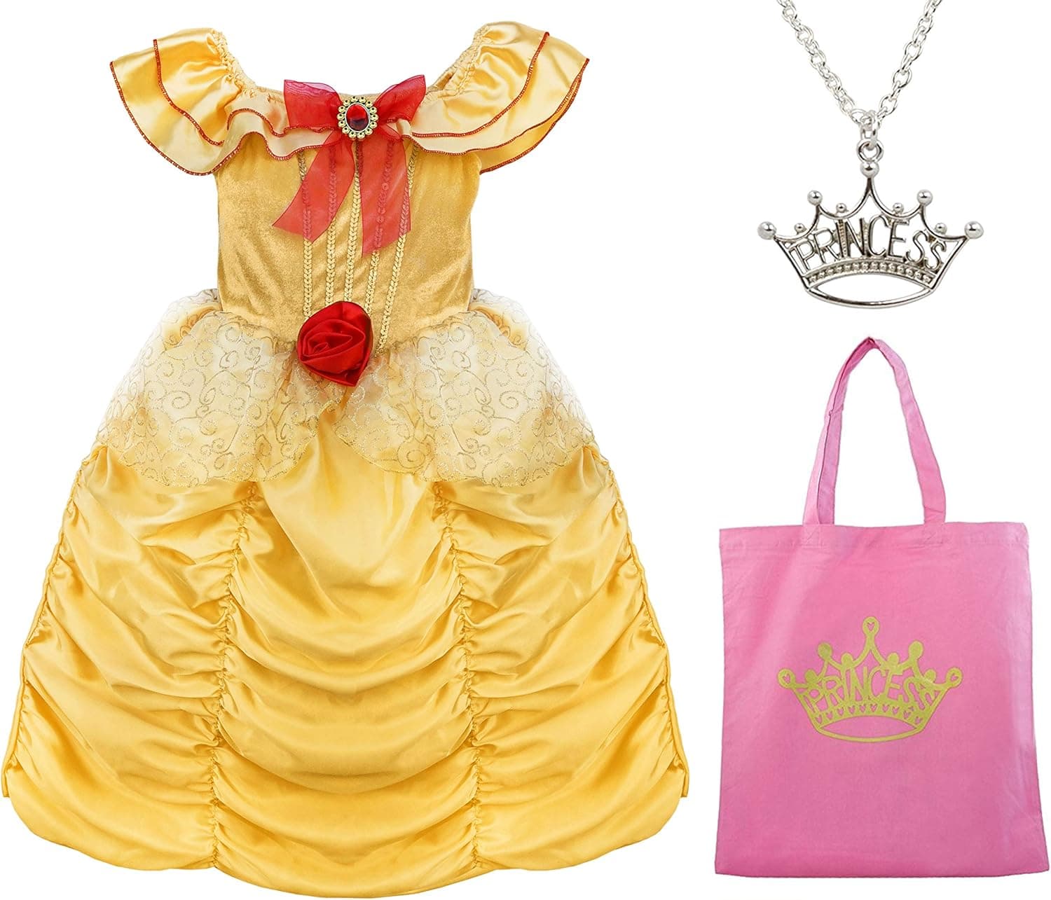 Bundle - Belle dress-up set costume princess - 3 pieces (Medium 5-6 yrs)