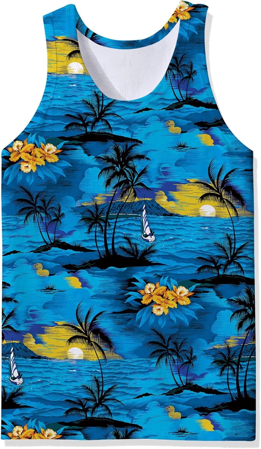 Freshhoodies Men's All Over Print Funny Tank Tops Breathable Summer Casual Sleeveless Beach Graphic Tee S-3XL