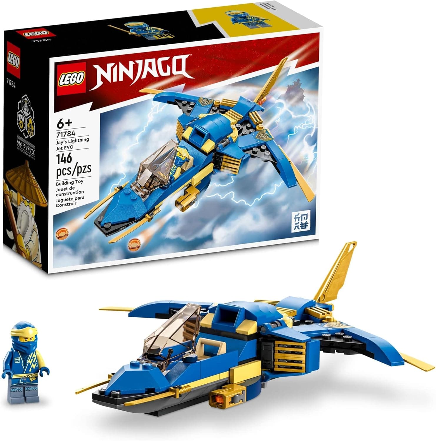 LEGO NINJAGO Jay’s Lightning Jet EVO 71784, Upgradable Toy Plane, Ninja Airplane Building Set, Collectible Birthday Gift Idea for Kids, Boys and Girls Age 7 Plus