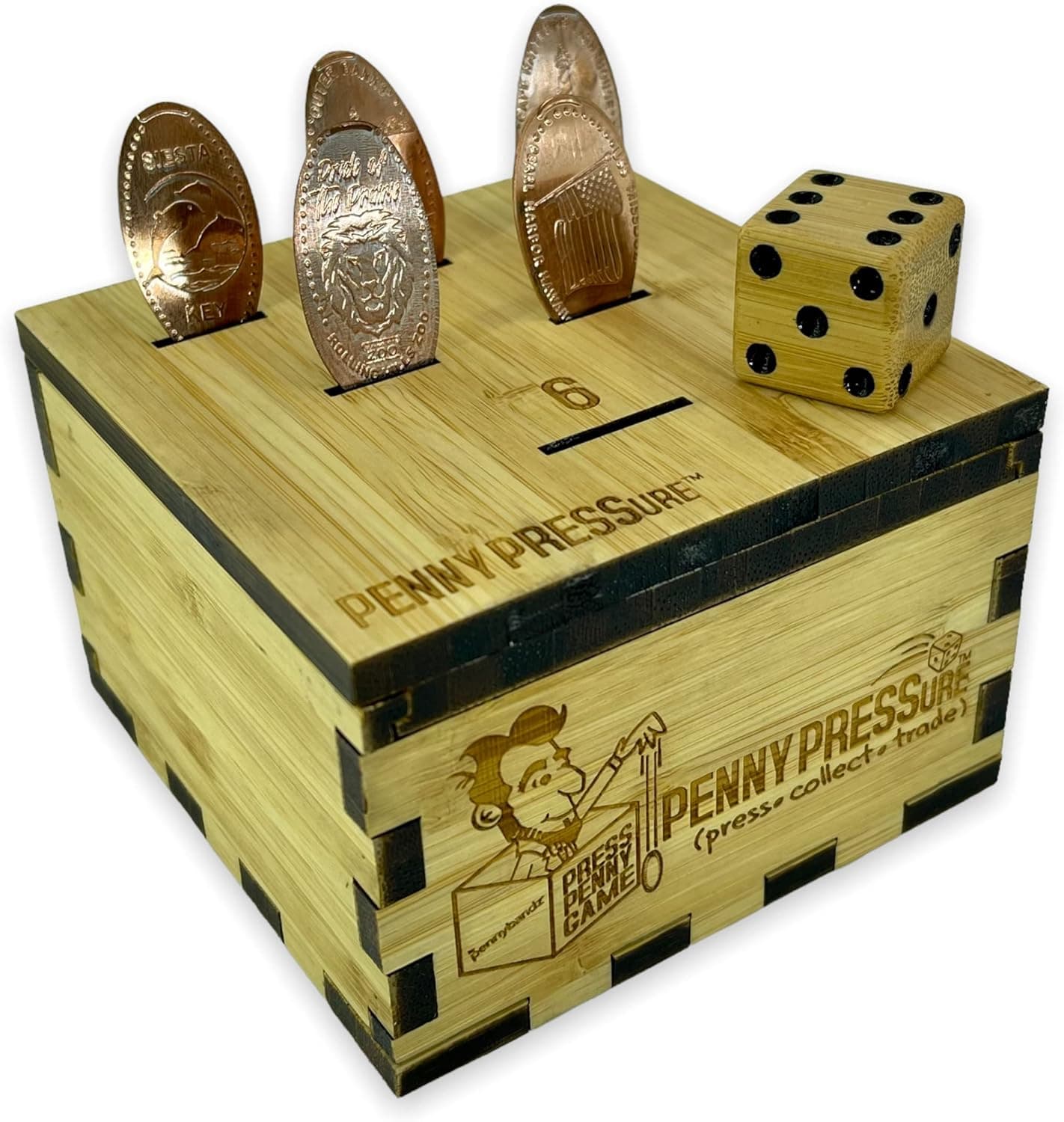 PENNYPRESSure Press Penny Game | Family Game | Use Your Pressed Penny Collection | 2+ Players | Fast Playtime | About 8 Minutes per Game (Keep Playing and Trading!) | Made by Pennybandz (Bamboo Wood)