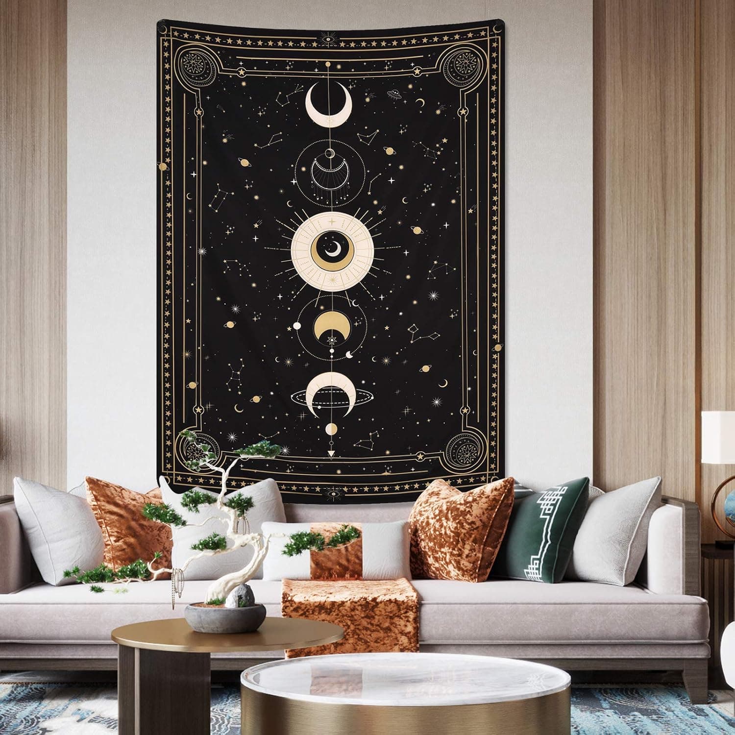 Lyacmy Moon Phase Tapestry Moon Tapestry Wall Art Bohemian Tapestries Wall Hanging for Room(51.2 x 59.1 inches)