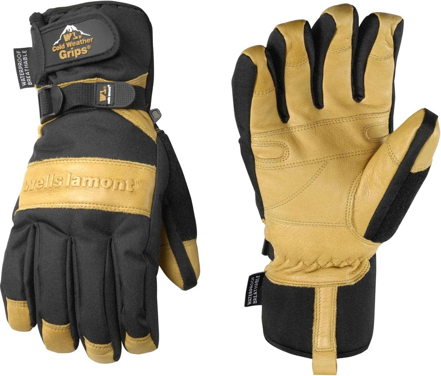 Men's Waterproof Winter Gloves with Leather Palm, Extra Large (Wells Lamont 7660XL)