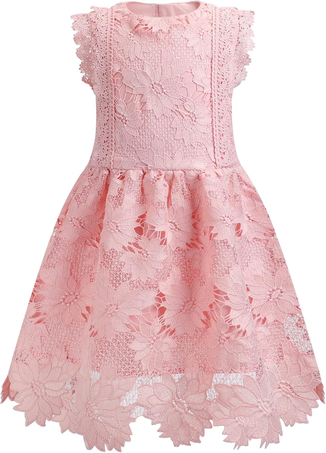 ALLOVIN Toddler Girl's Sleeveless A-Line Lace Party Dress Flower Girl Princess Dress with Bowknot