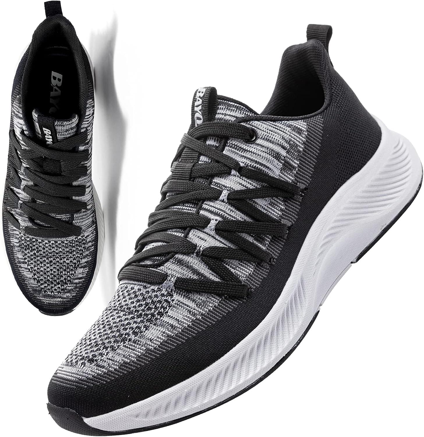 BayQ Running Shoes for Men Extended Lace up Slip On Comfortable Breathable Lightweight Tennis Road Running Shoes Athletic Gym Travel Sneakers with Arch Support Massage. Black