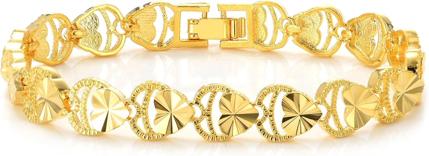 CULOVITY Golden Love Heart Bracelet - Hip-hop Bling Bracelets for Womens Girls Boys Gift