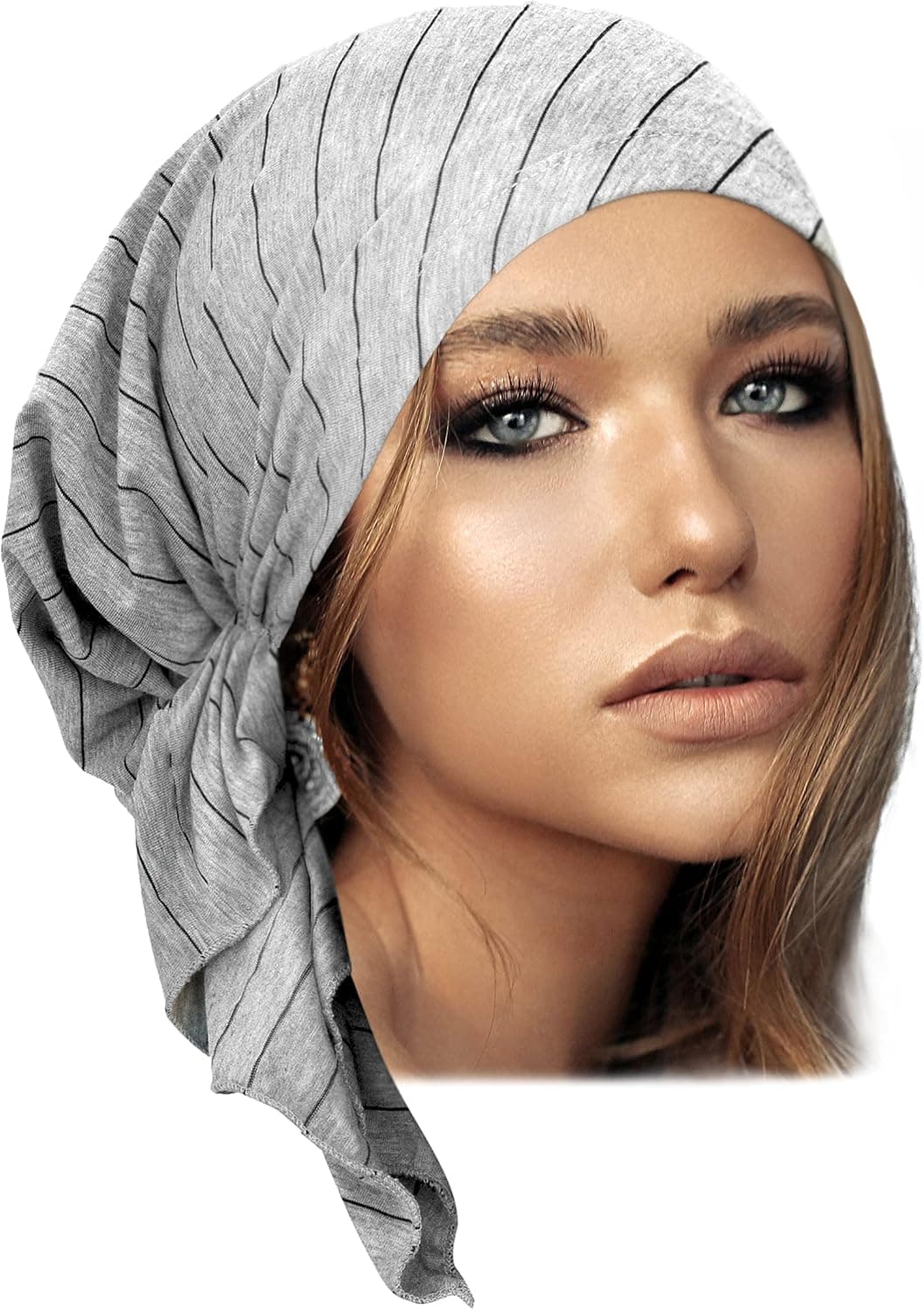 ShariRose Gray Head Scarf Tichel Head Cover for Women Lightweight Cotton Collection (Gray Thin Black Stripe Short)