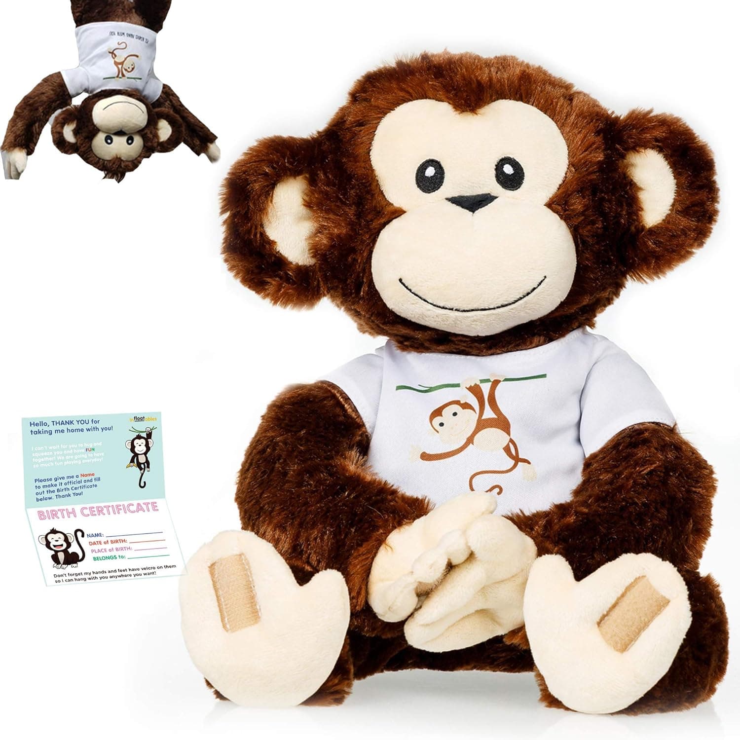 infloatables Monkey Stuffed Animals - Monkey Plush - for Lovers of Monkey Toys - 11 Inch Stuffed Monkey Plush Toy - Monkey Stuffed Animal with Sticky Hands and Feet - Plush Monkey
