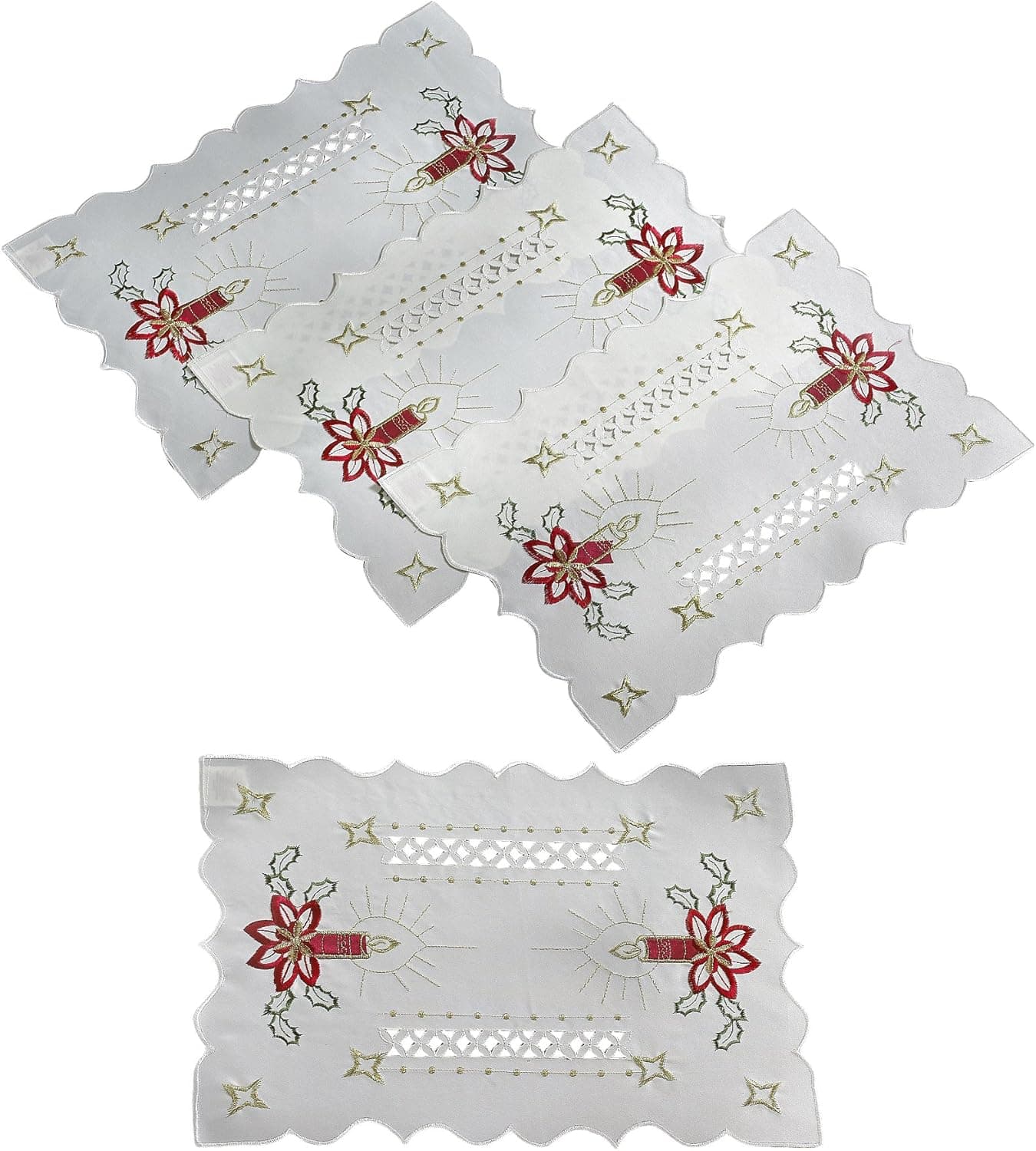 Seasonal Holiday Christmas Candles Vintage Holiday Embroidered Design 14" by 54" Table Runner