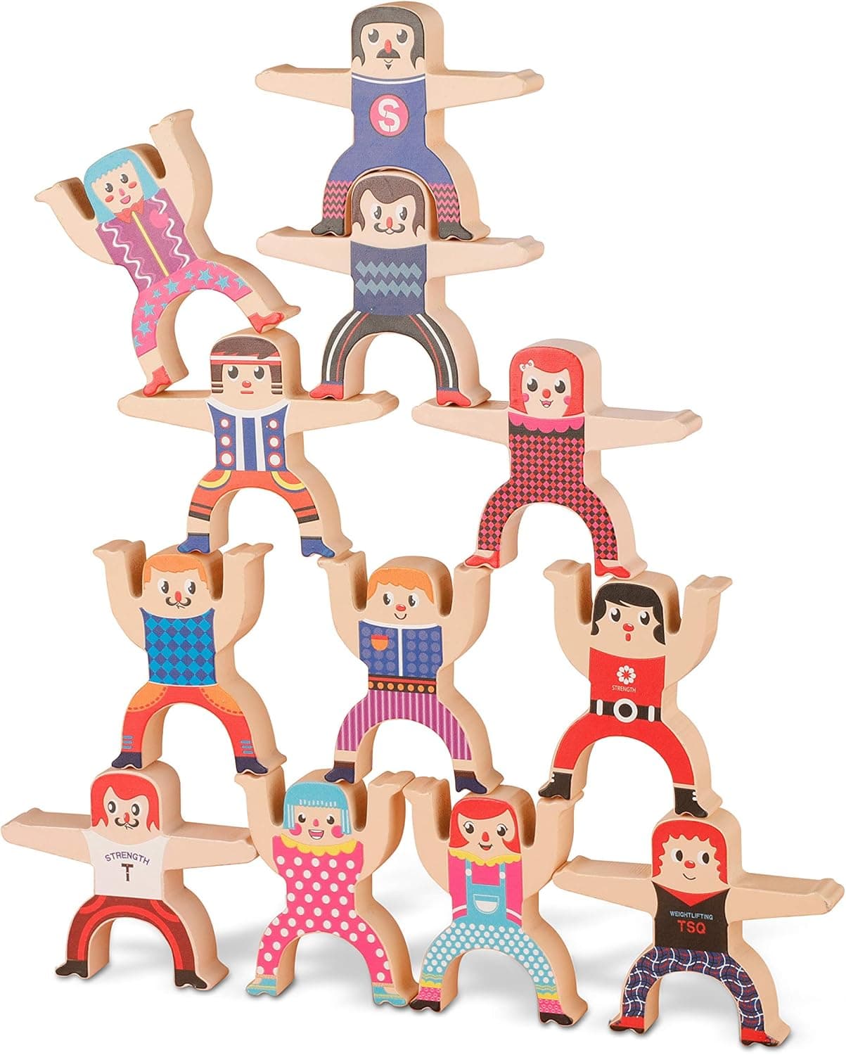 BESSENTIALS Wooden Stacking Toys, Montessori Toys Wooden Toys Stacking Blocks - Wooden Blocks for Stacking - Toddler Toys with Storage Bag - Stacking Toys for Boys & Girls, 12 pcs.