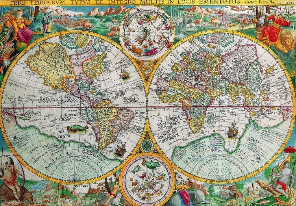 Wooden Jigsaw Puzzle for Adults - Antique World Map. 555 Unique Wooden Pieces by Nautilus Puzzles. Made in The USA