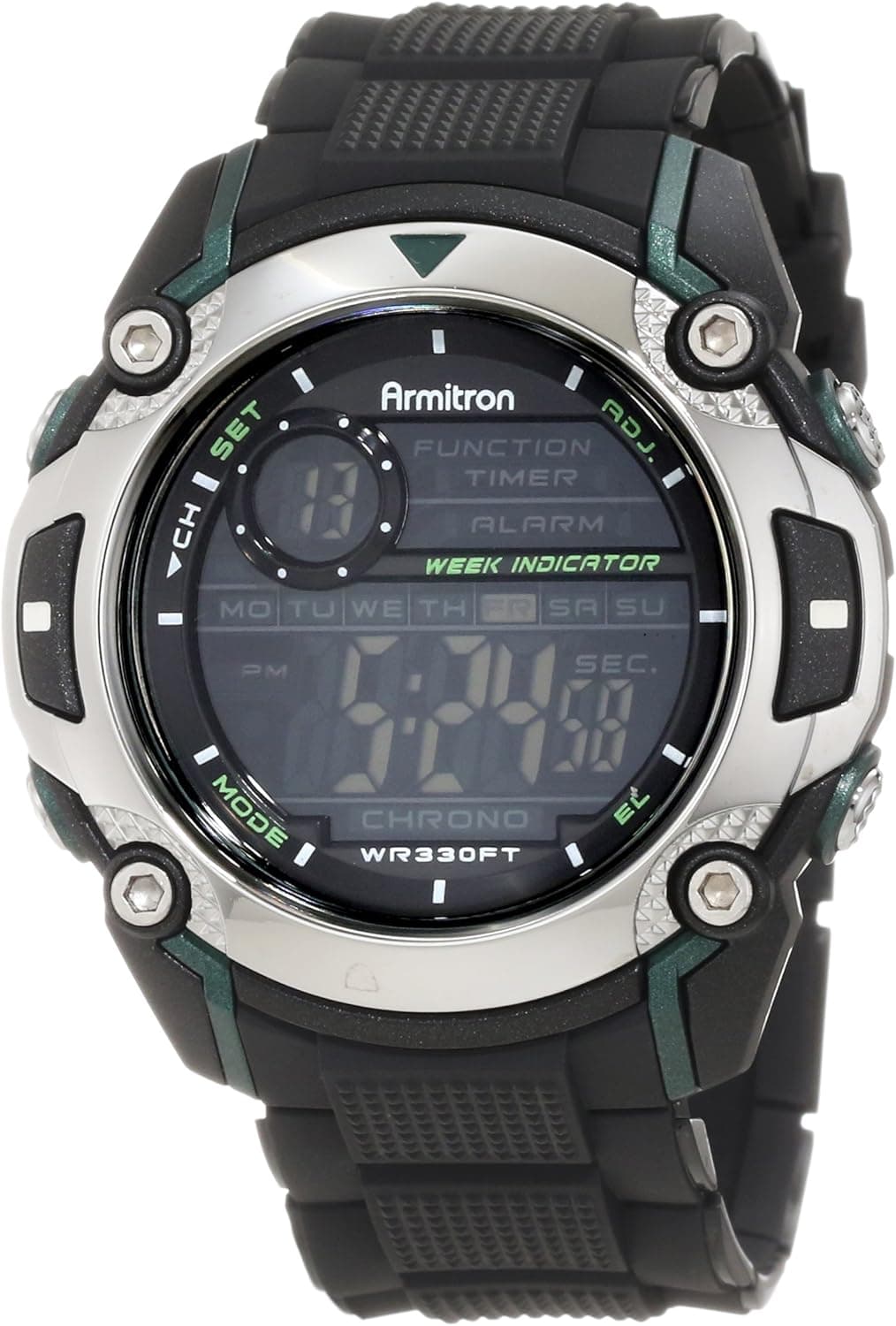 Armitron Sport Men's 408232GRN Chronograph Black and Green Resin Digital Watch