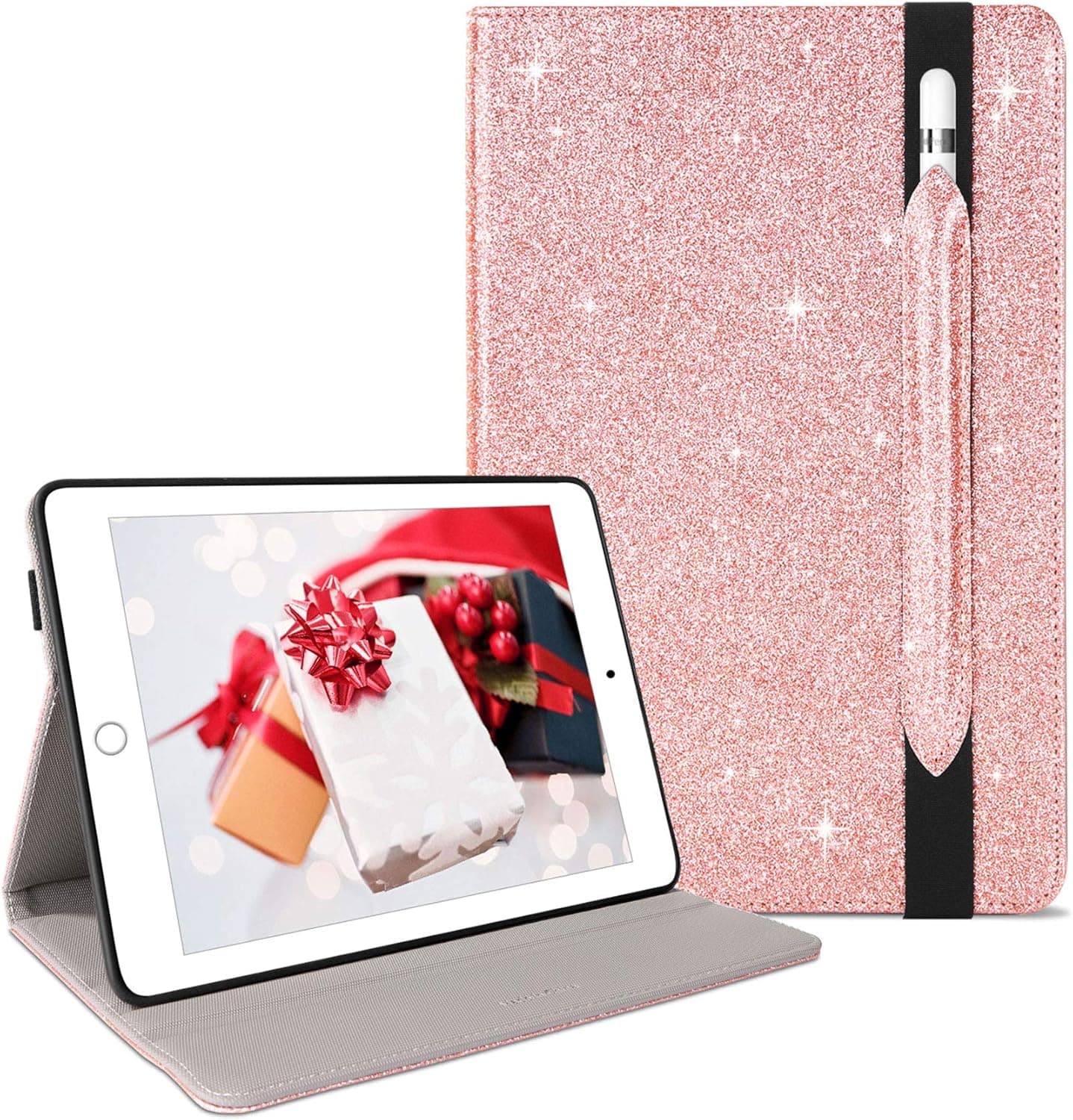 iPad 9.7 Case 2018/2017 iPad 6th/5th Gen Cases iPad Air 2/ Air/Pro 9.7 Case GUAGUA Glitter 360 Rotating Stand Smart Cover Pencil Holder Folio Protective Case for iPad 9.7/Air 2/Air/Pro 9.7 Rose Gold
