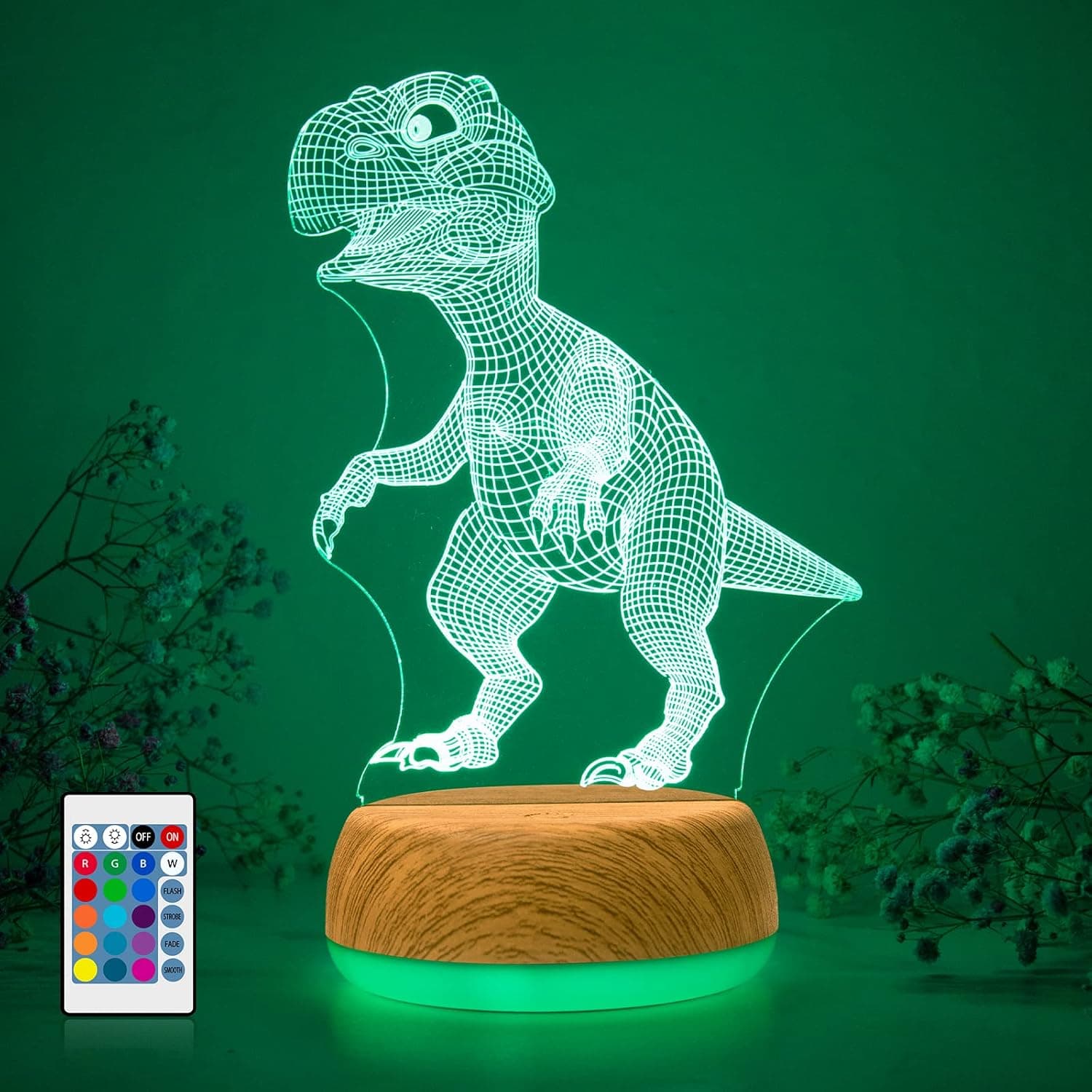 AWOFOT Dinosaur Night Light for Kids, 16 Colors Dimmable Remote & Touch Control T-Rex 3D Illusion Lamp for Kids Room Decor, Cool Dinosaur Toys for Boys/Kids