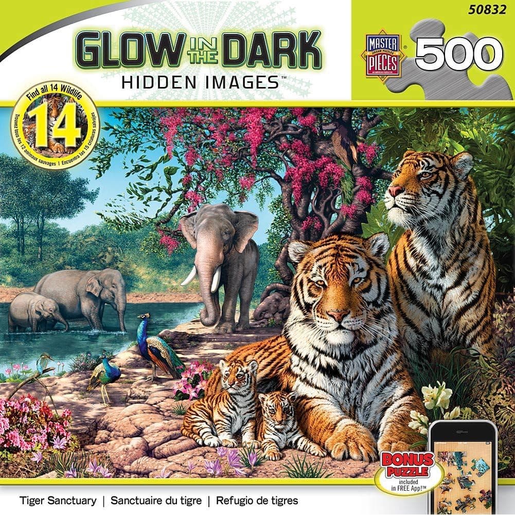 MasterPieces Glow-in-The-Dark Hidden Image Tiger Sanctuary Jigsaw Puzzle, Art by Steve Read, 500-Piece