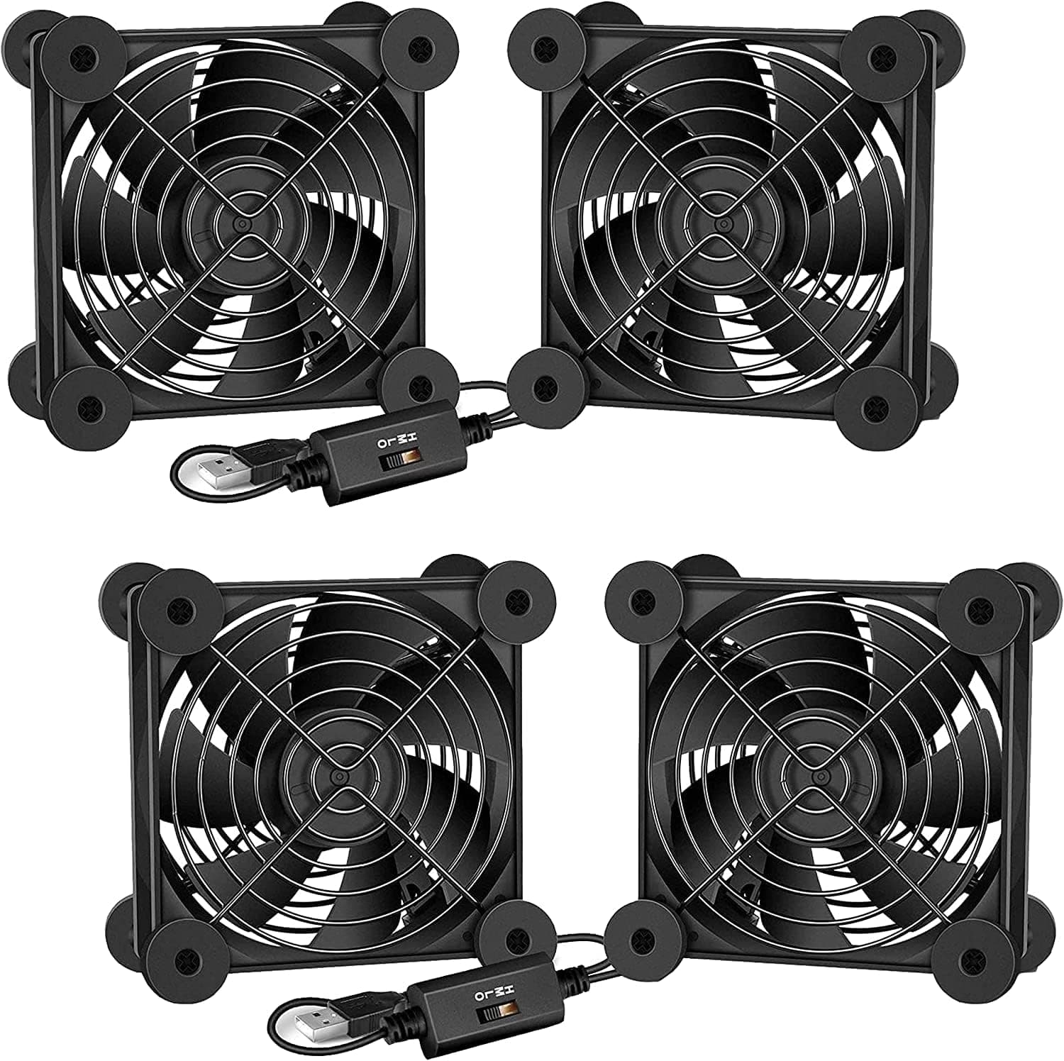 Simple Deluxe 2-Pack Dual 120mm Quiet USB Fan with Multi-Speed Controller, High Performance Cooling Fan for Receiver Router DVR Playstation, Xbox Computer Cabinet Cooling, Black