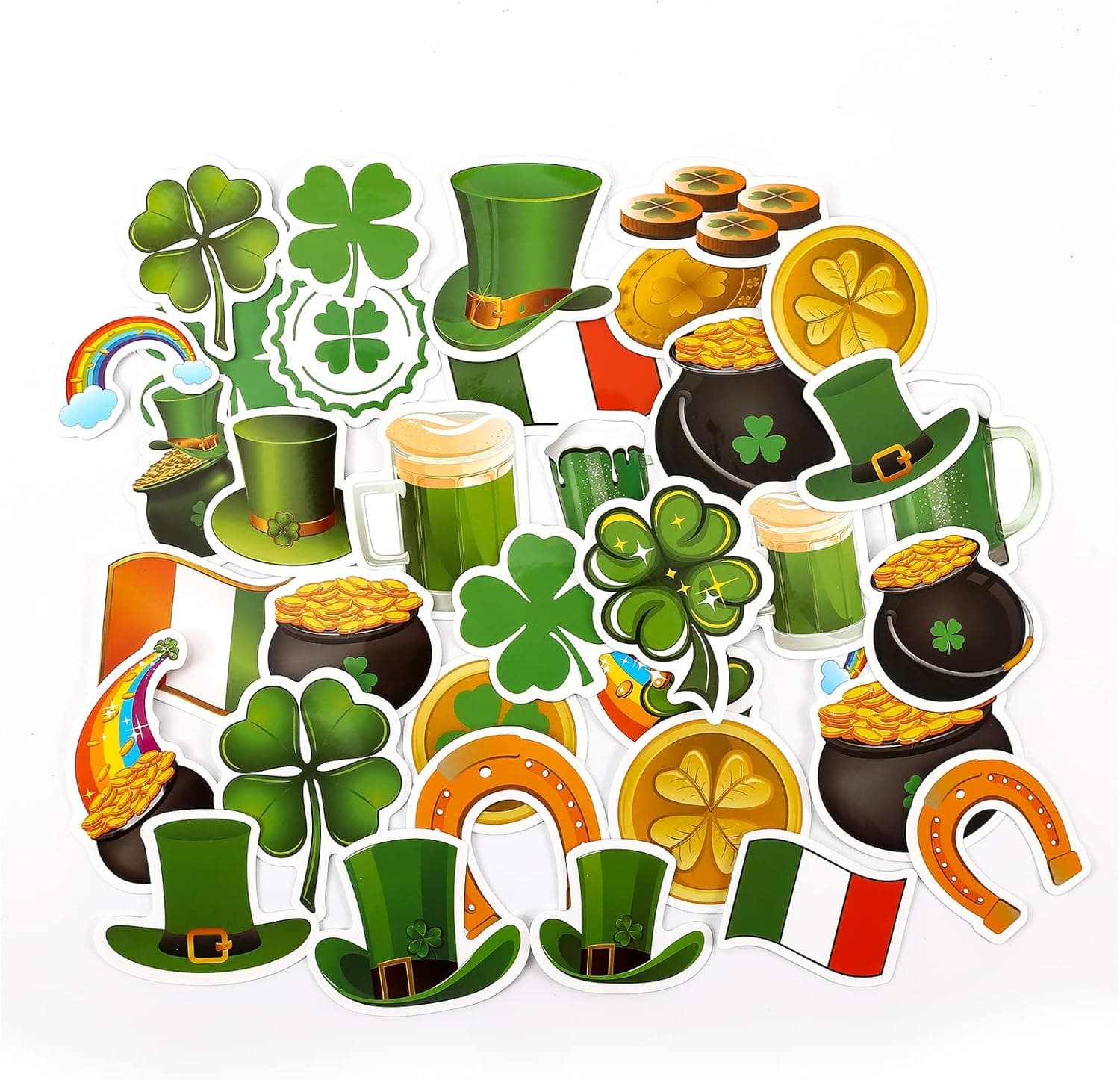 37 Pcs St.Patrick's Day Stickers,Shamrock Stickers,Four Leaf Clover Irish Flag Lucky Green Stickers,Leprechaun Hat Rainbow Sticker for Kids,St.Patrick's Day Decorations.