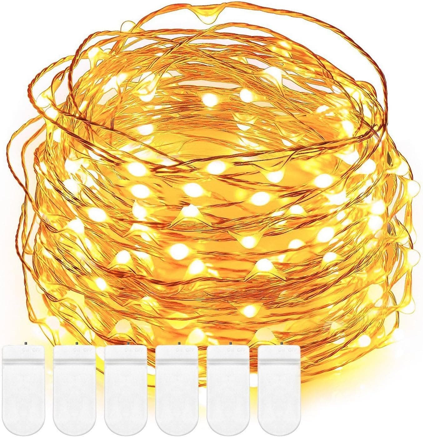 Fairy string Lights, DecorNova 5 Feet 30 LED Battery Operated Micro Copper Wire String Lights for Christmas Wedding Party Bedroom Mason Jar Decorations, Warm White (Set of 6)