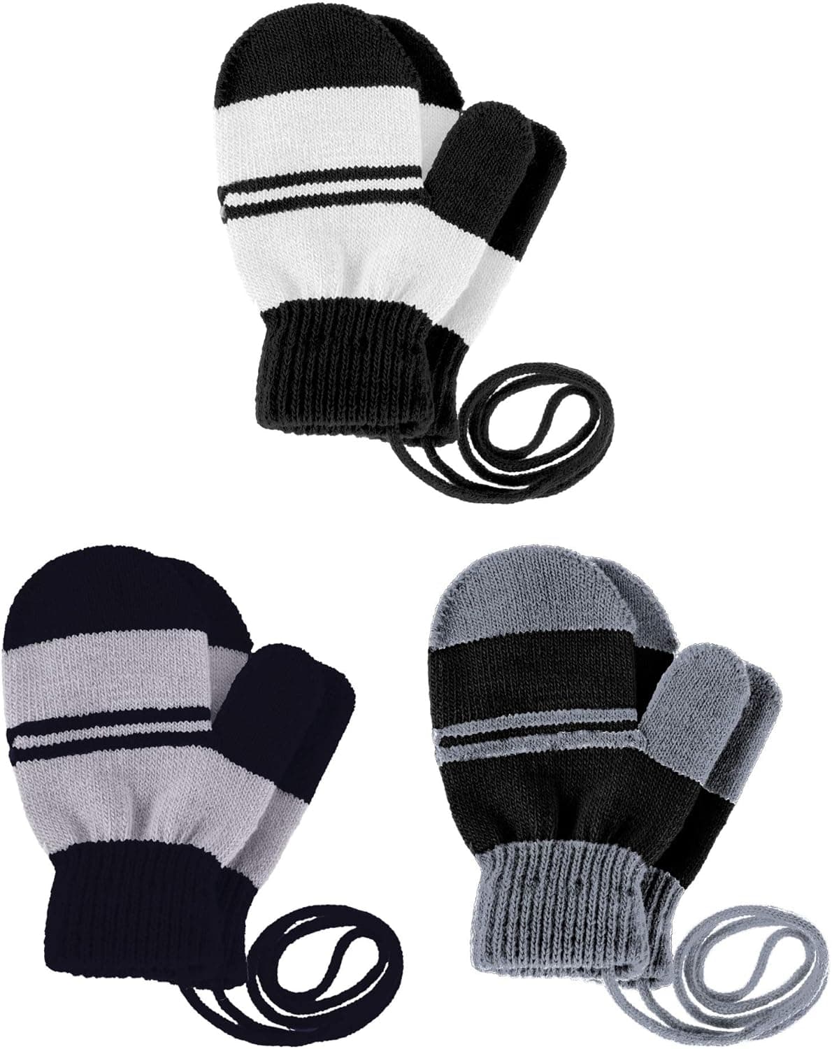 3 Pairs Toddler Magic Stretch Mittens Full Finger Knit Gloves Winter Warm Mittens