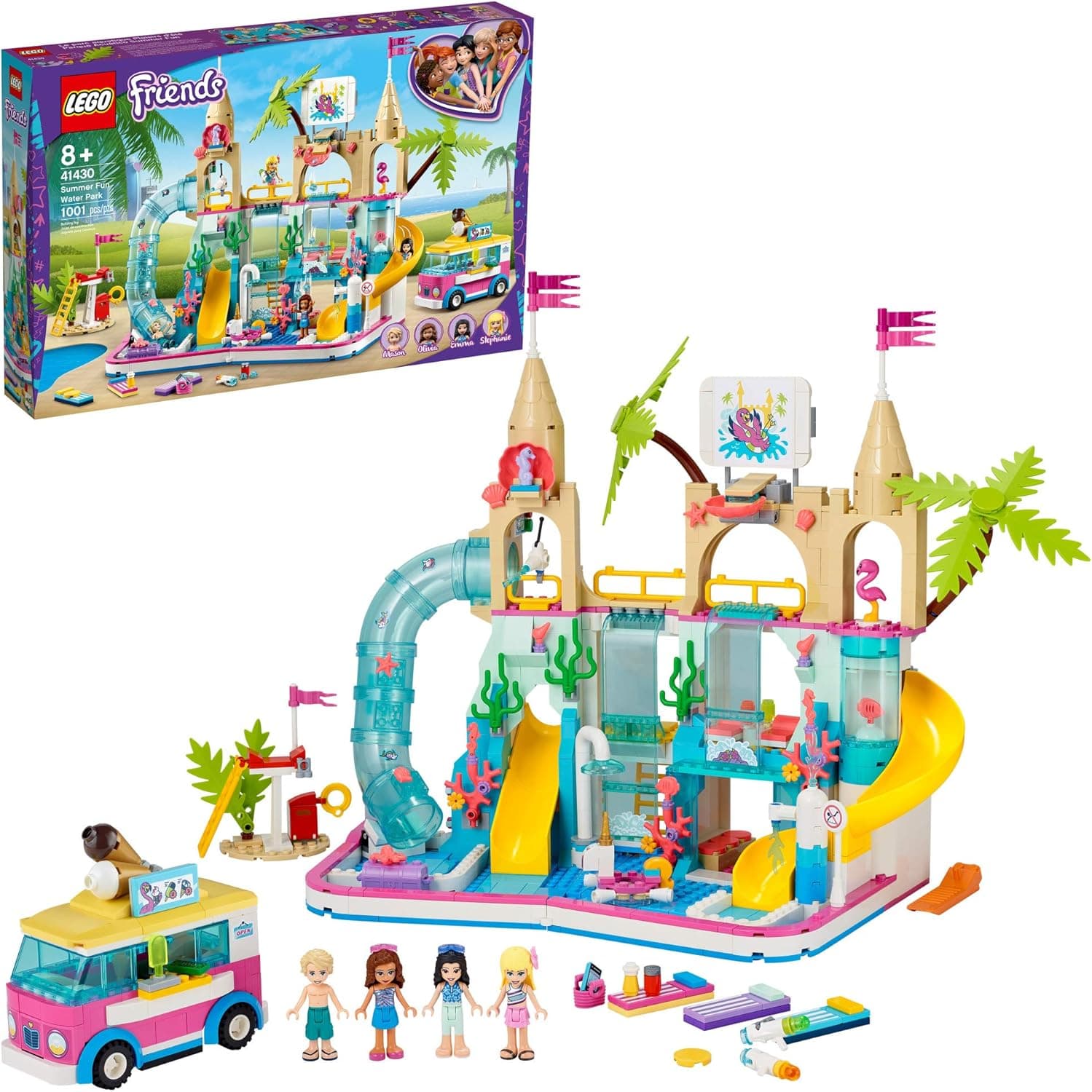 LEGO Friends Summer Fun Water Park 41430 Set Featuring Friends Stephanie, Emma, Olivia and Mason Buildable Mini-Doll Figures, Perfect Set for Creative Play (1,001 Pieces)
