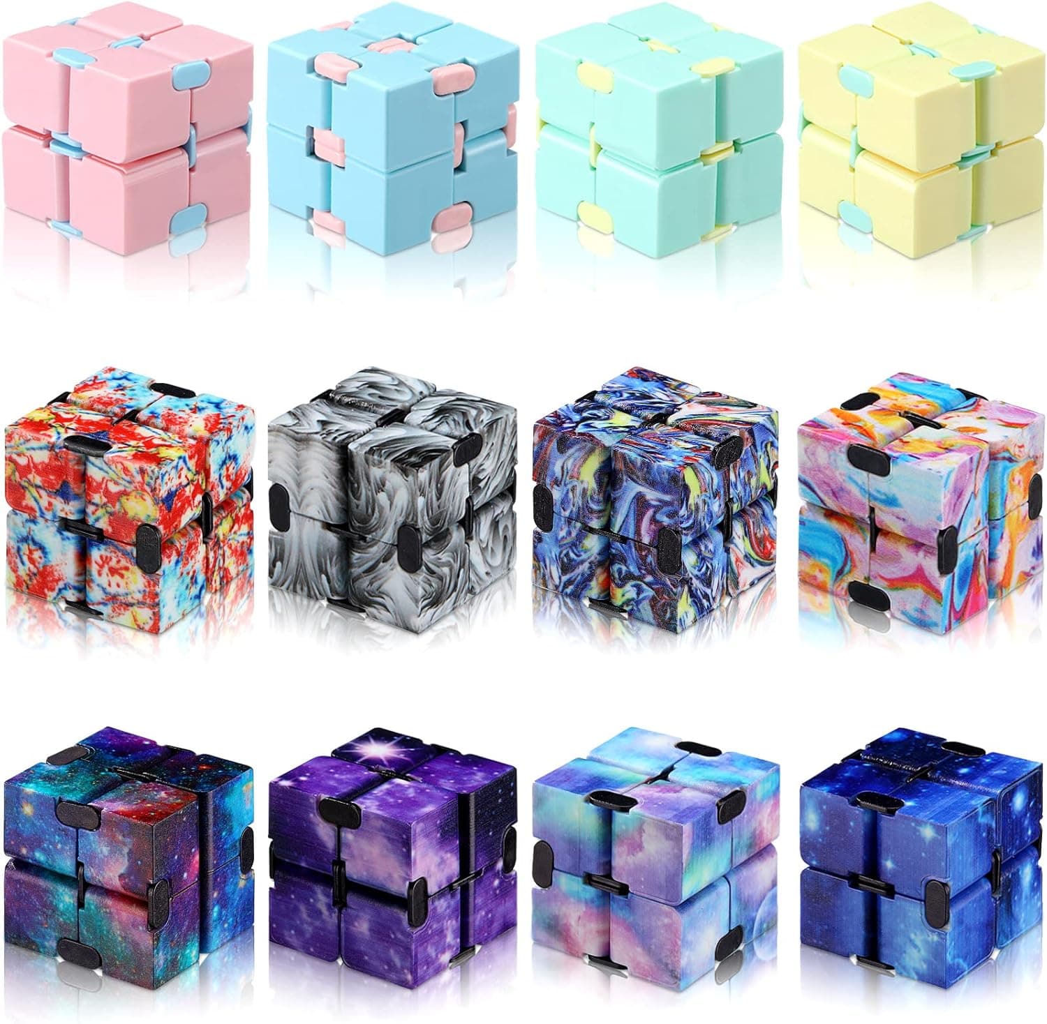 Gejoy 12 Pieces Infinity Cube Mini Fidget Blocks Mini Infinity Cube Desk Toy Sensory Tool Fidget Blocks Magic Puzzle Flip Cube for Teens Adults Birthday Favors (Star and Macarons)