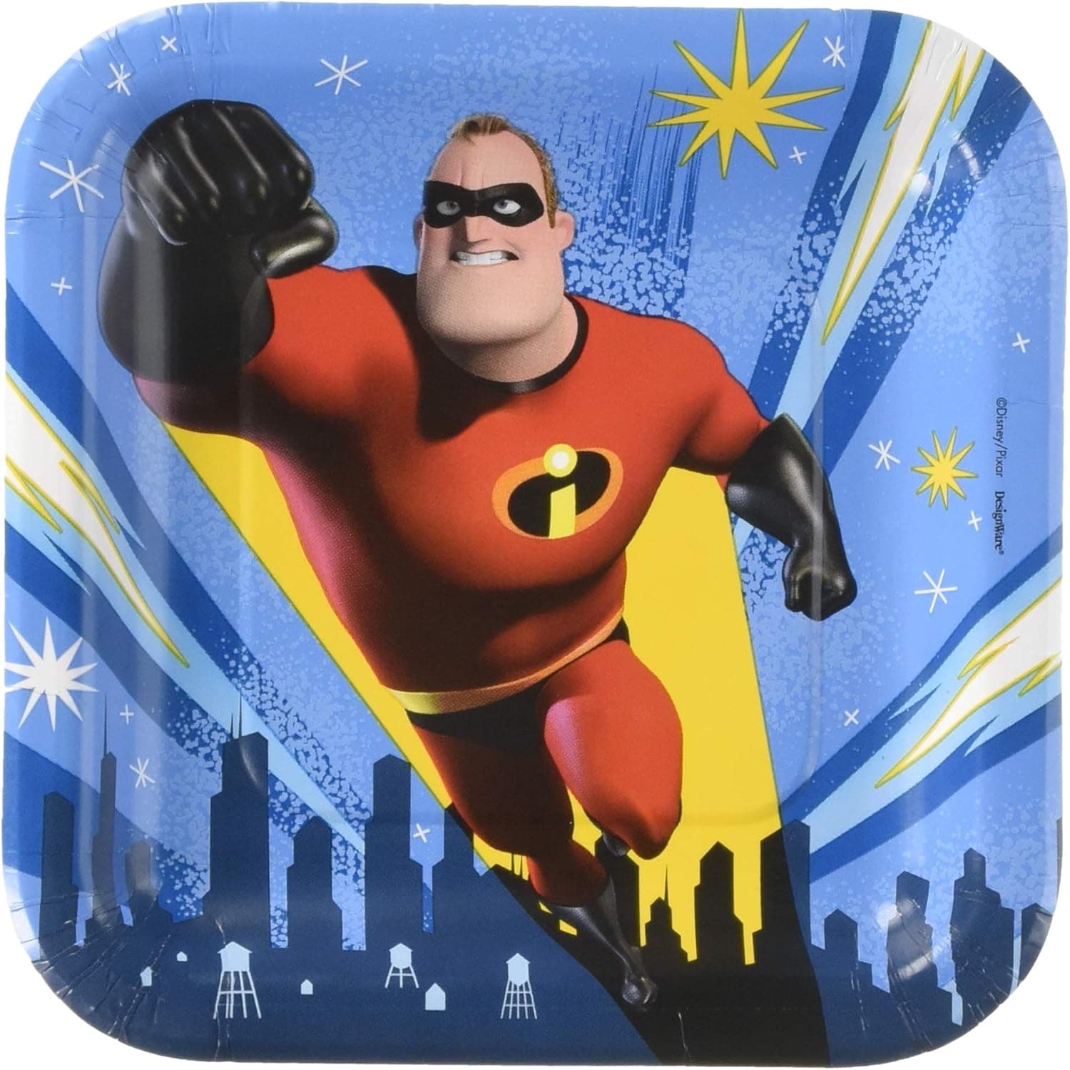 Amscan Disney/Pixar Incredibles 2 Square Paper Plates - 7" - Multicolor - Pack of 8