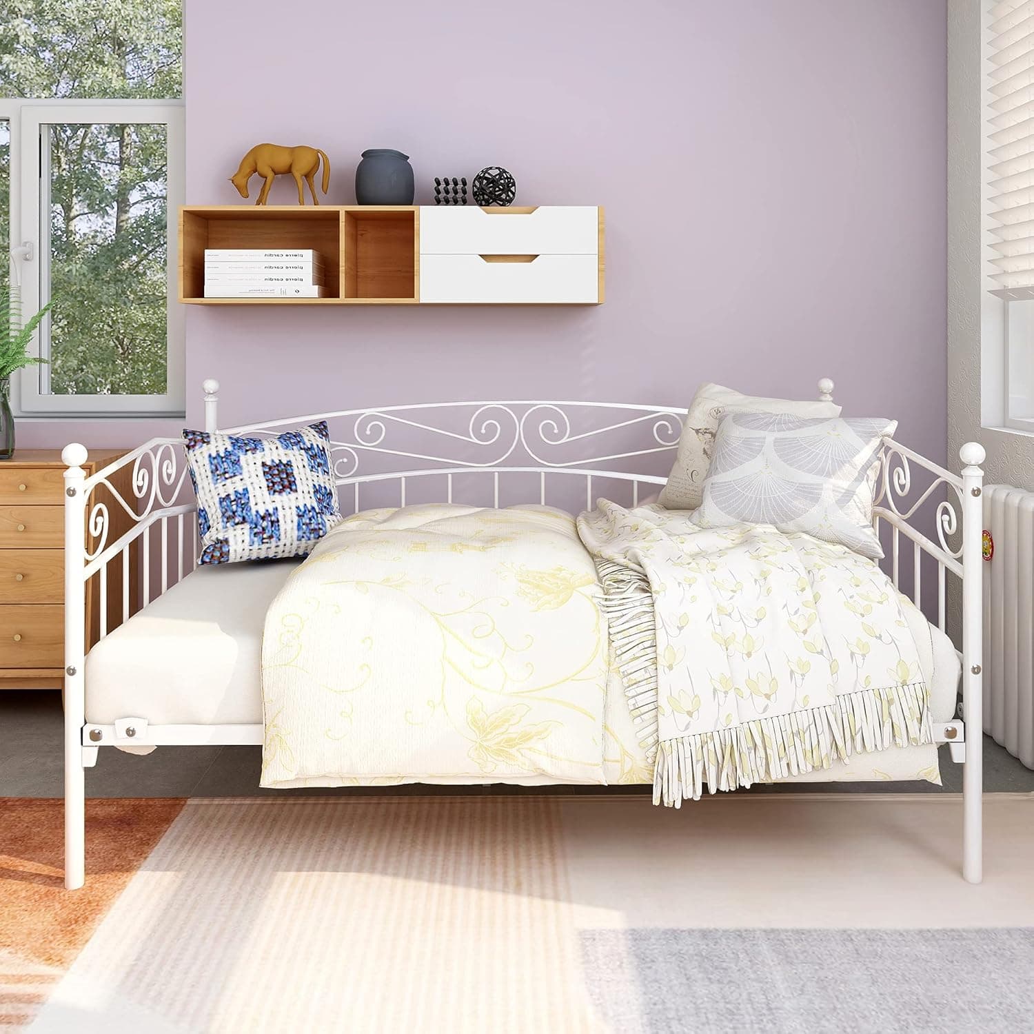 Metal Daybed Frame with Steel Slat Support ​Platform Furniture for Living Room Guest Room Twin Size