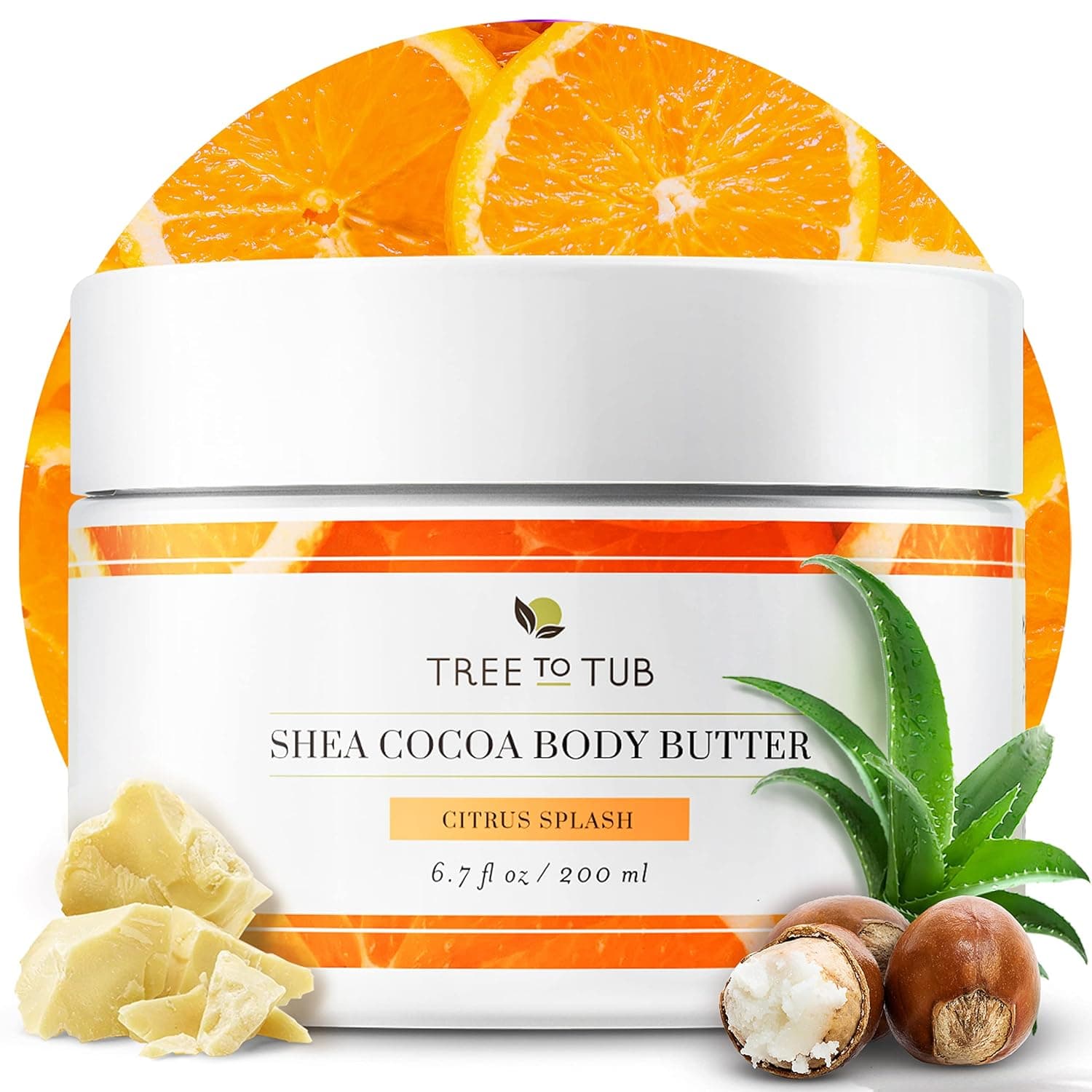 Tree to Tub Shea Body Butter for Dry, Extremely Dry, Sensitive Skin - Moisturizing Body Cream for Women & Men, Hydrating Body Lotion Moisturizer w/Vitamin C, Organic Cocoa, All Natural Citrus Scent