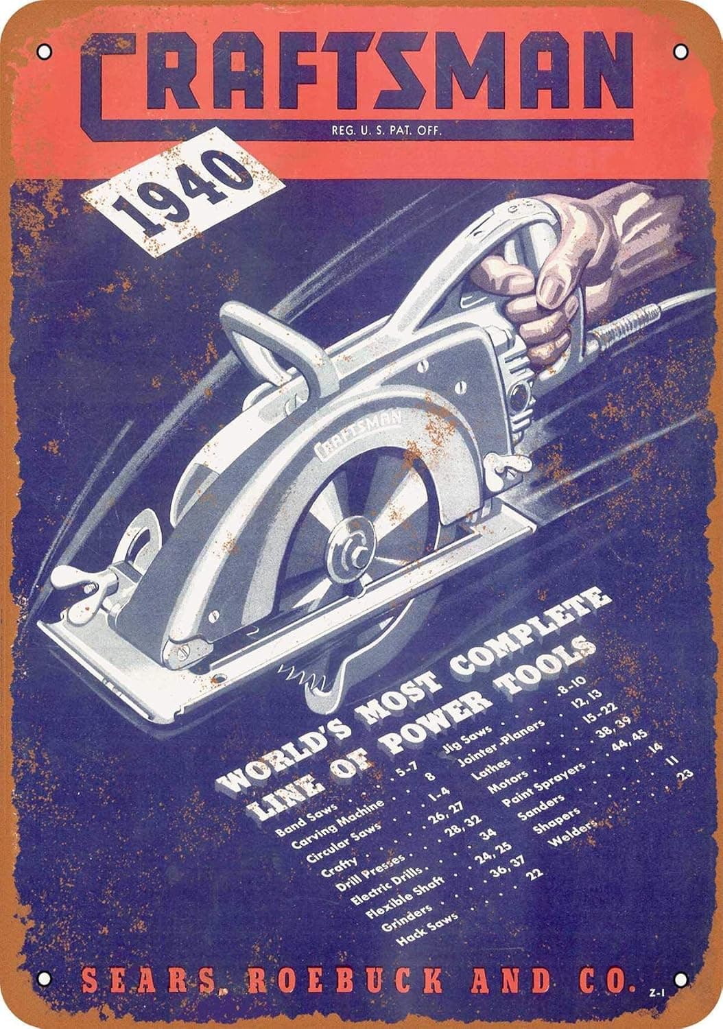 Nxsbns 1940 Craftsman Power Tools Metal Tin Sign 12 X 8 Inches Vintage Wall Decor