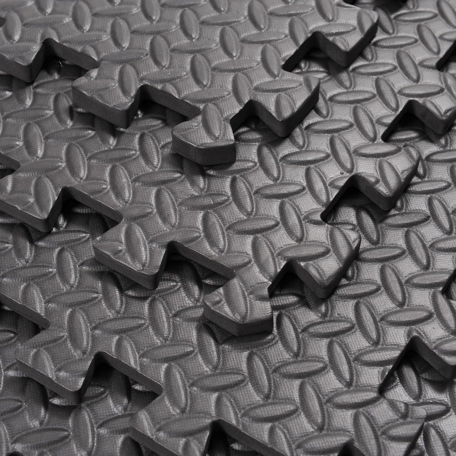 Soozier Exercise Interlocking Protective Flooring - 24" x 24" x 3/8" Tiles - Black Diamond Plate, 72 sq ft