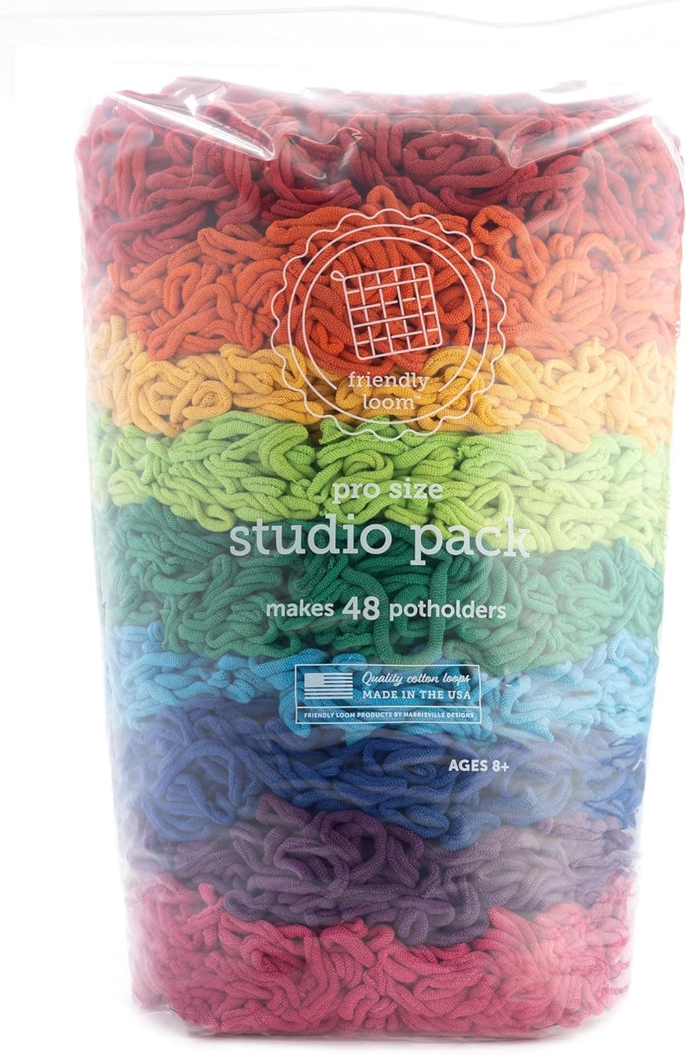 Friendly Loom PRO Size Studio Pack Rainbow Cotton Loops Makes 48 (8" x 8") Potholders by Harrisville Designs Made in The USA